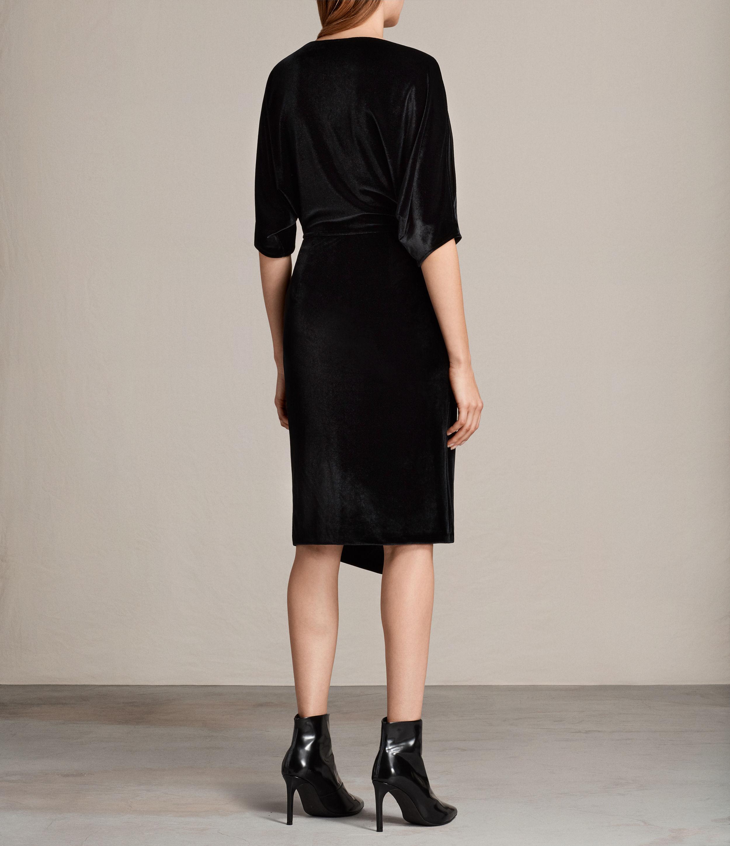 AllSaints Sina Velvet Dress in Black - Lyst