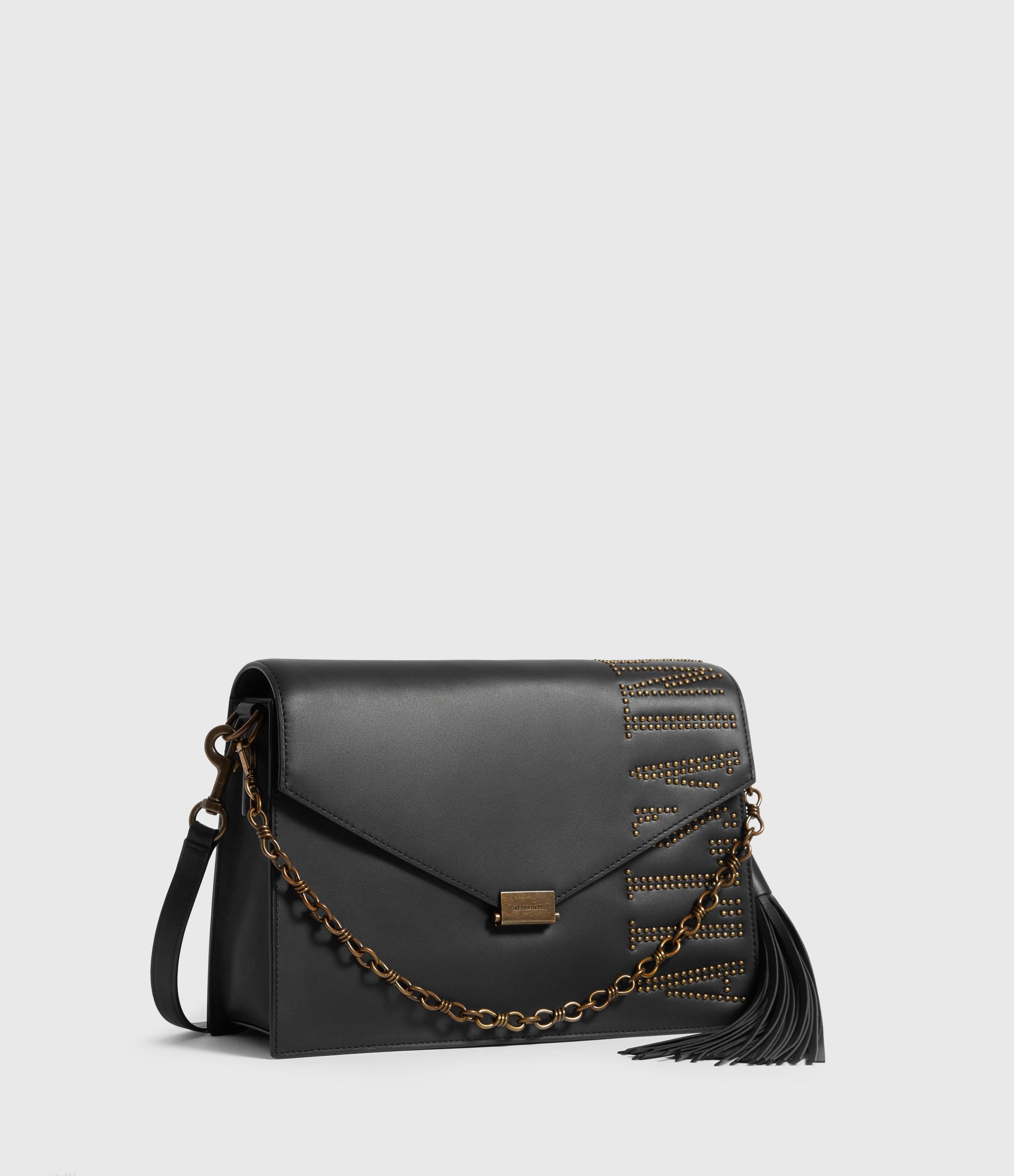 AllSaints Nina Stud Leather Shoulder Bag in Black - Lyst