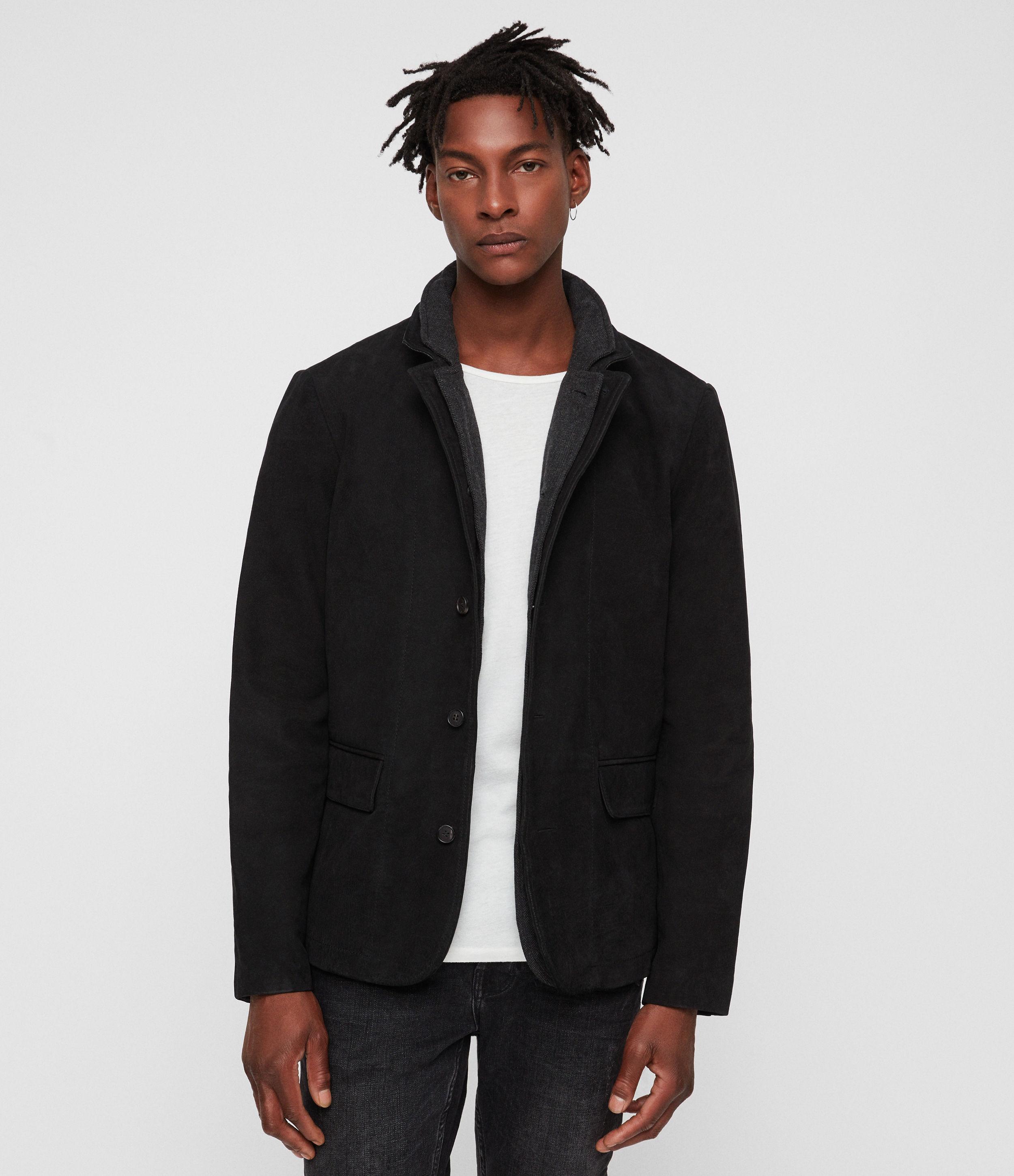 AllSaints Survey Leather Blazer in Black for Men | Lyst