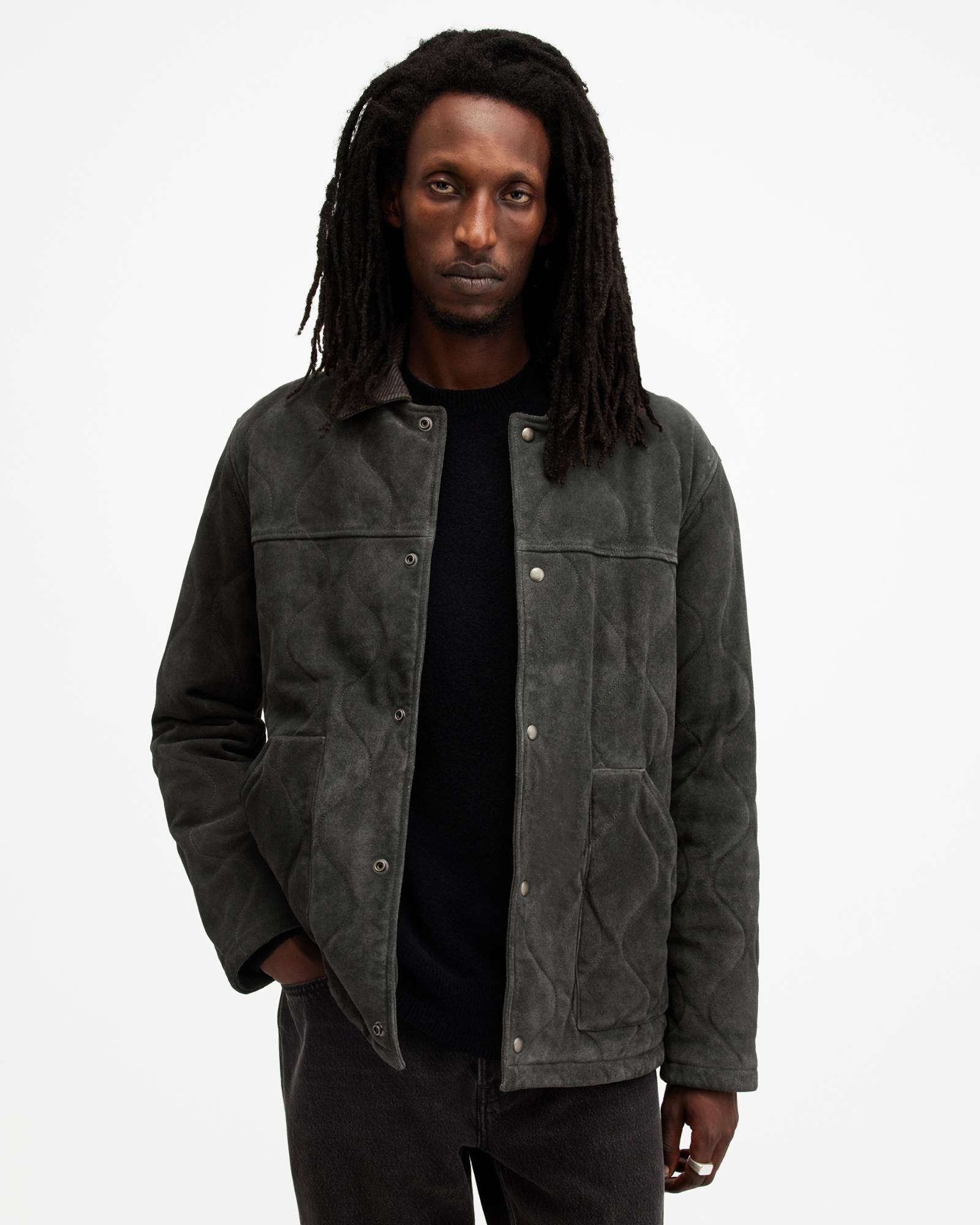 AllSaints Dakota Suede Workwear Jacket Ash Khaki in Black for Men Lyst UK