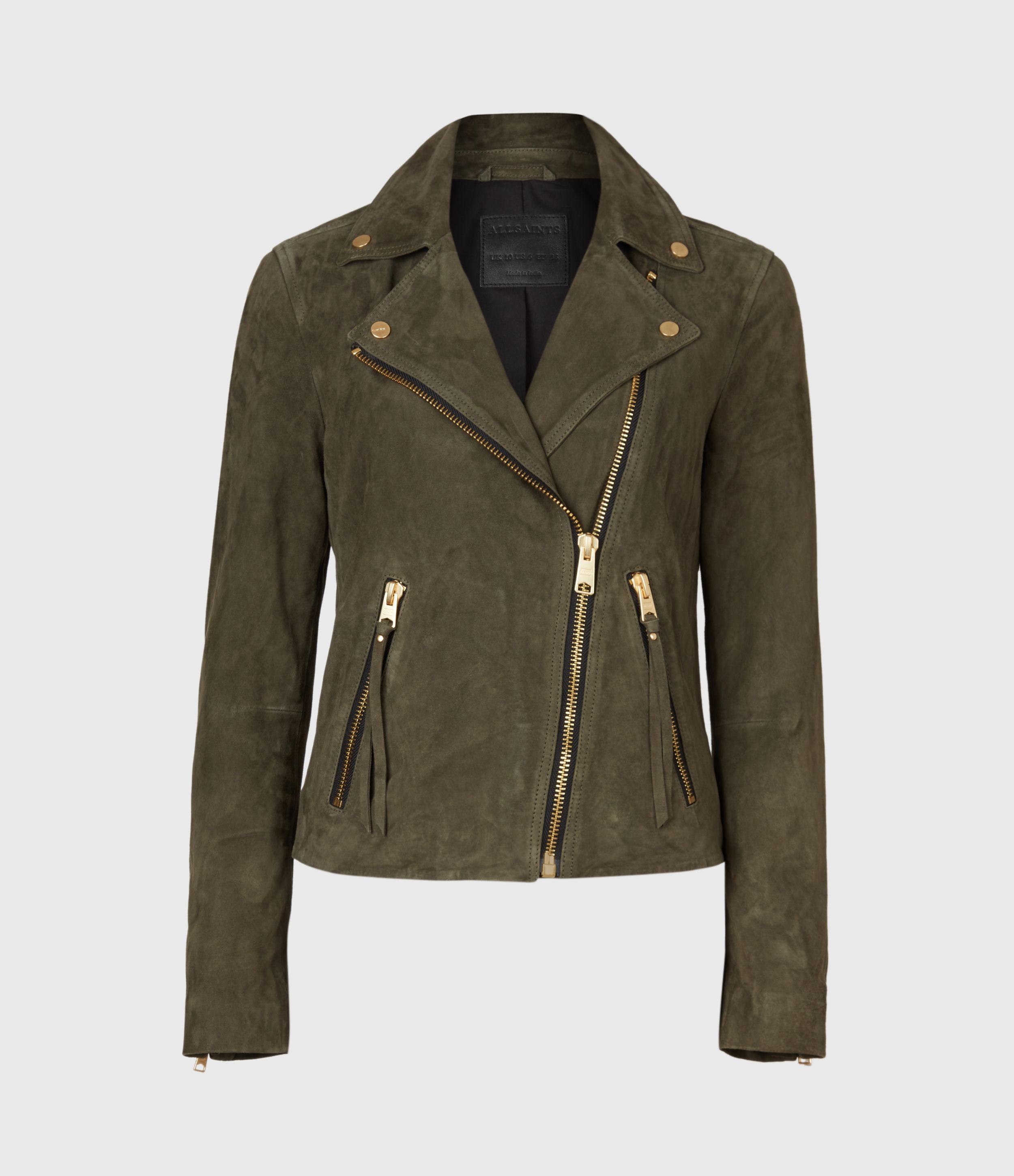 AllSaints Suede Dalby Biker Jacket in Emerald Green (Green) - Lyst