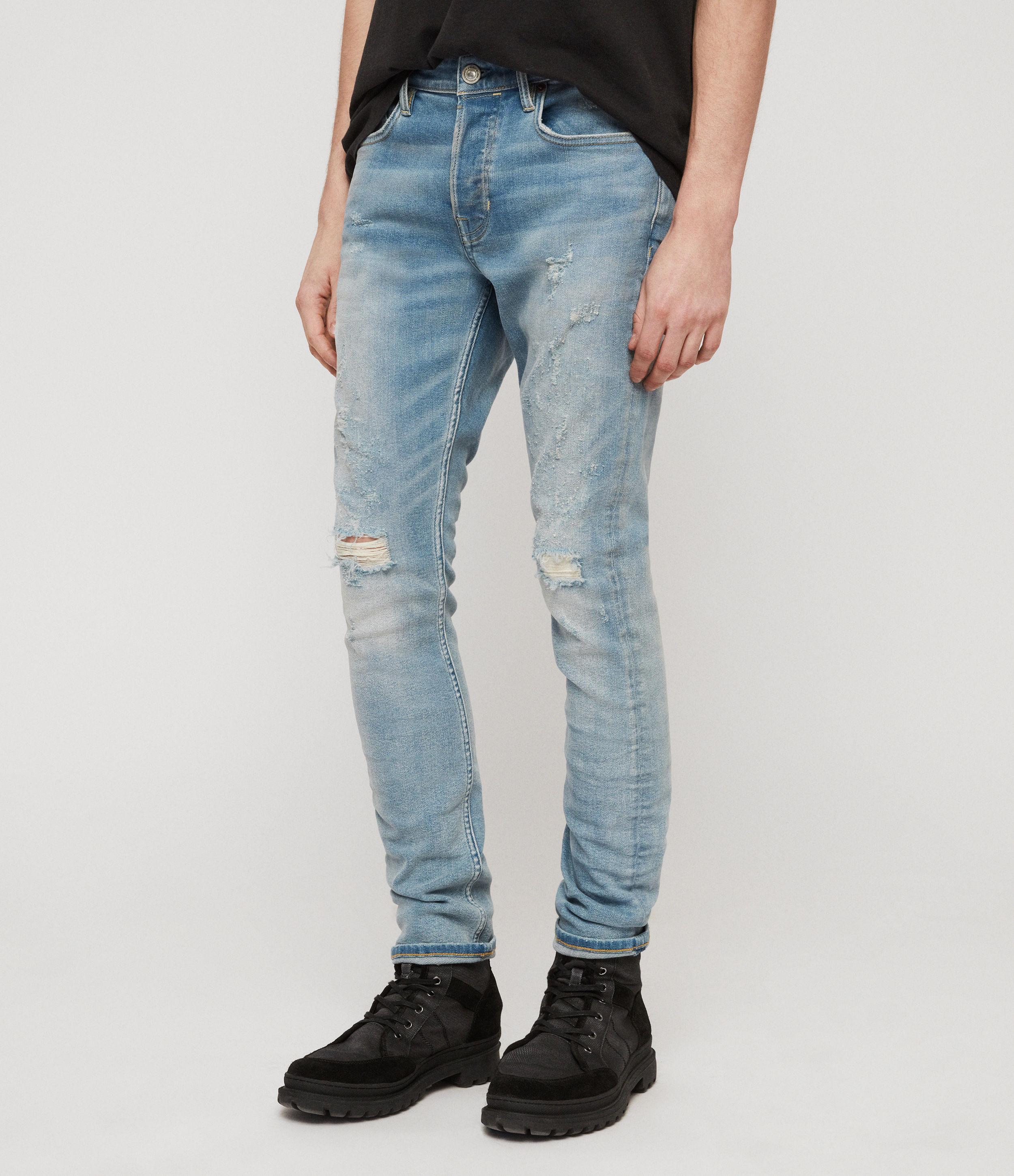 AllSaints Cigarette Damaged Skinny Jeans, Light Indigo Blue for Men | Lyst