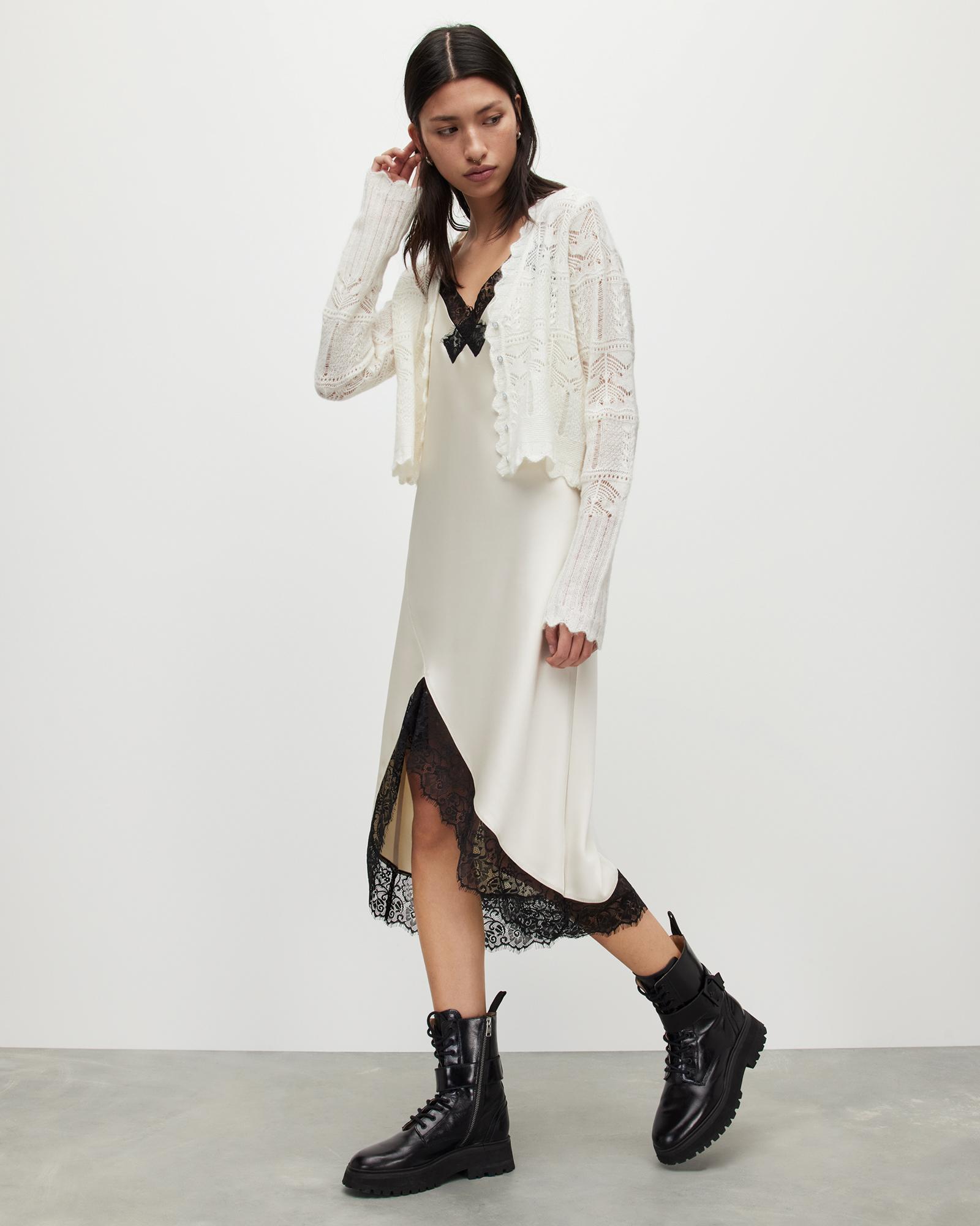 AllSaints Praia Lace Trim Midi Slip Dress in White Lyst