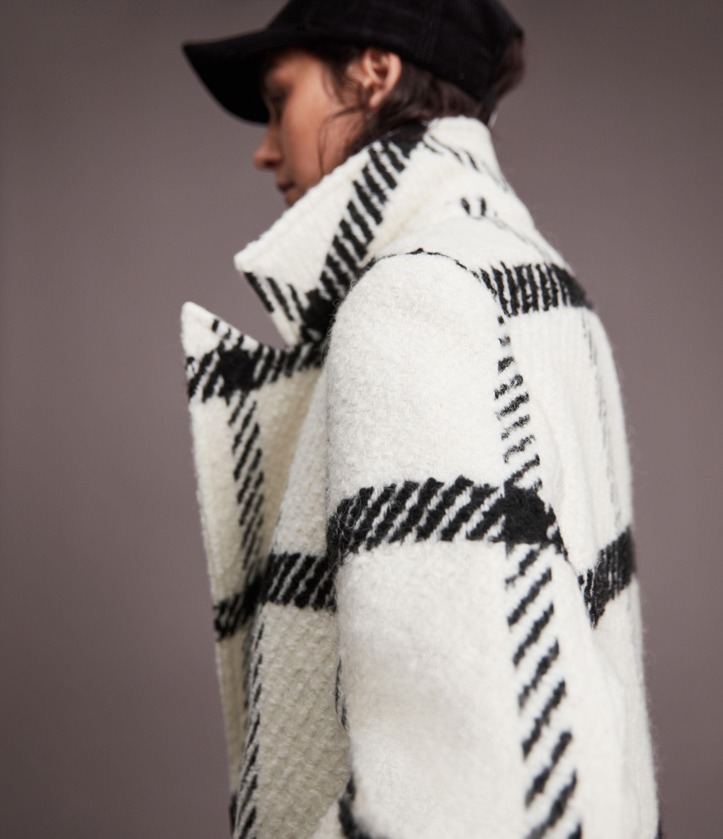 AllSaints Women's Wool Checked Mabel Check Coat White And Black