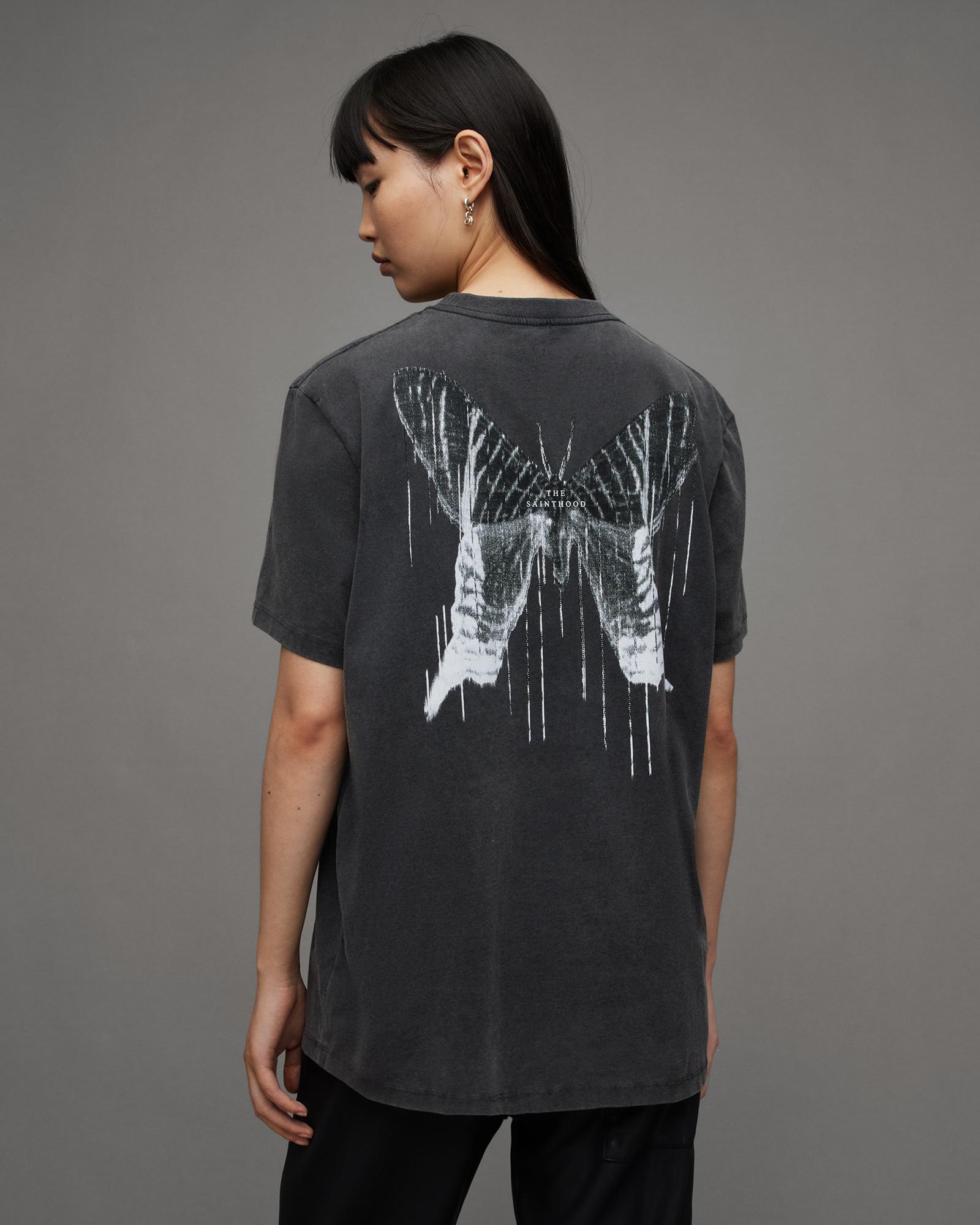 AllSaints Flutter Oversized Butterfly Logo T-shirt in Gray AllSaints Flutter Oversized Butterfly Logo T-shirt in Gray