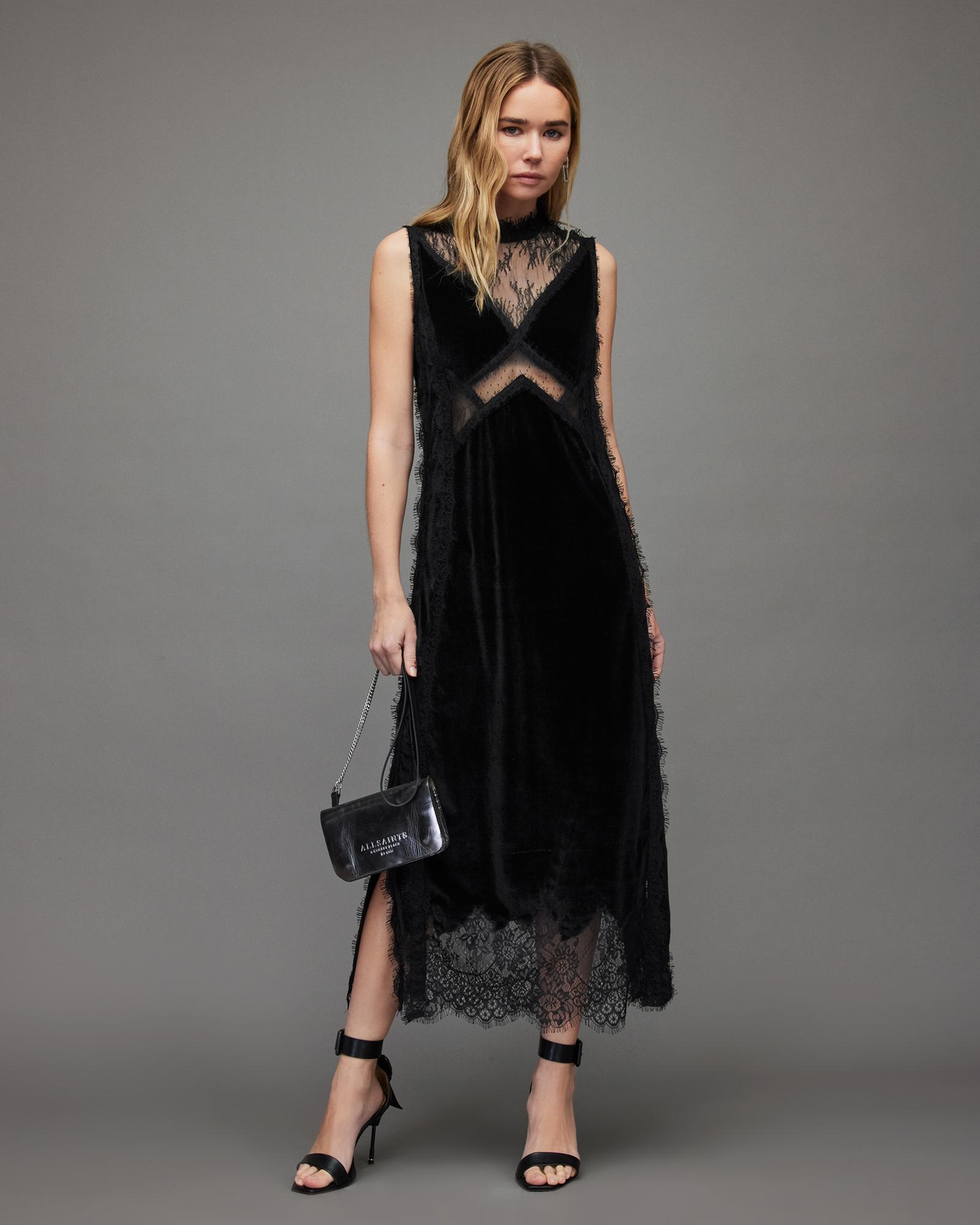 AllSaints Mila Velvet Maxi Dress in Black Lyst Australia