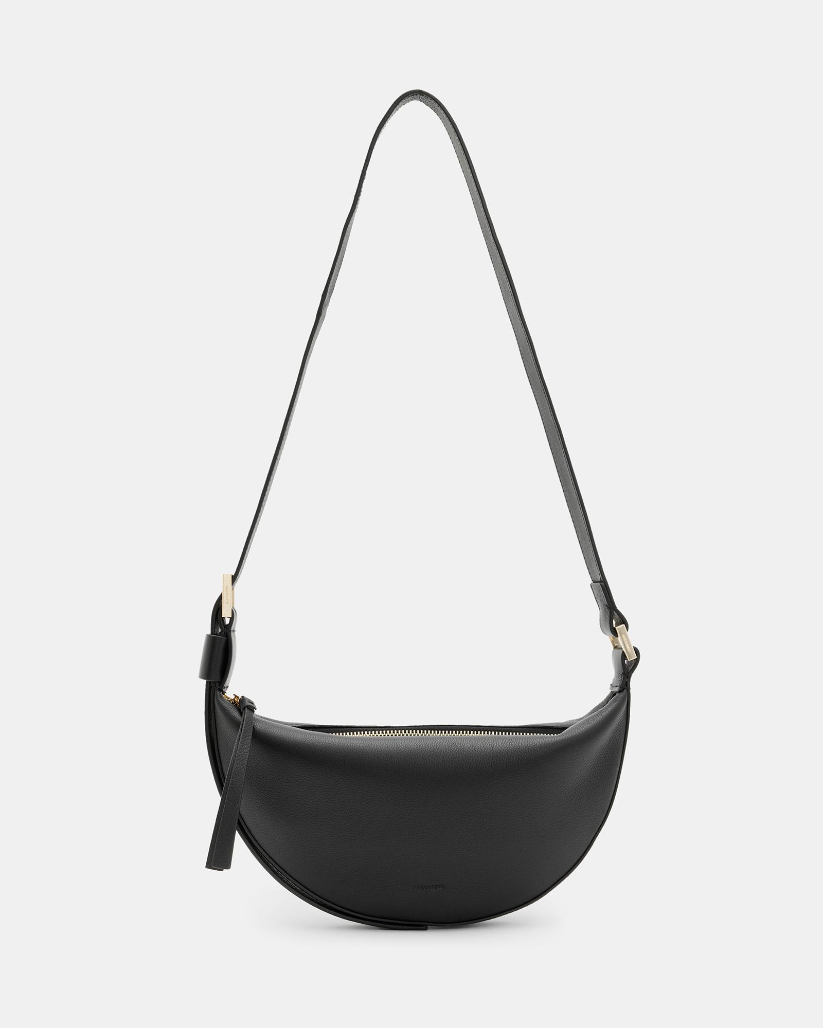 AllSaints Half Moon Leather Crossbody Bag in Black | Lyst UK