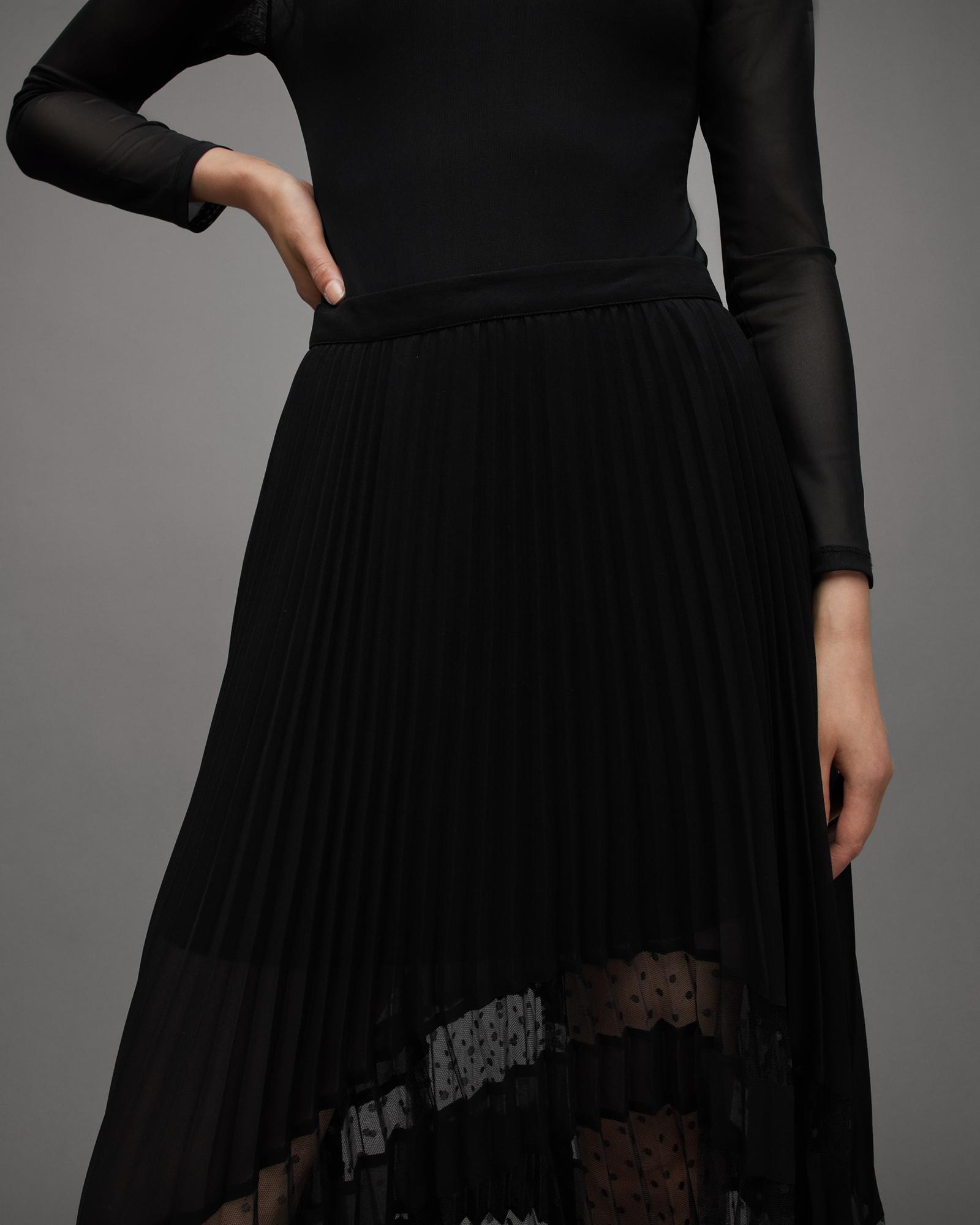 AllSaints Sabrina Pleated Asymmetric Skirt in Black | Lyst