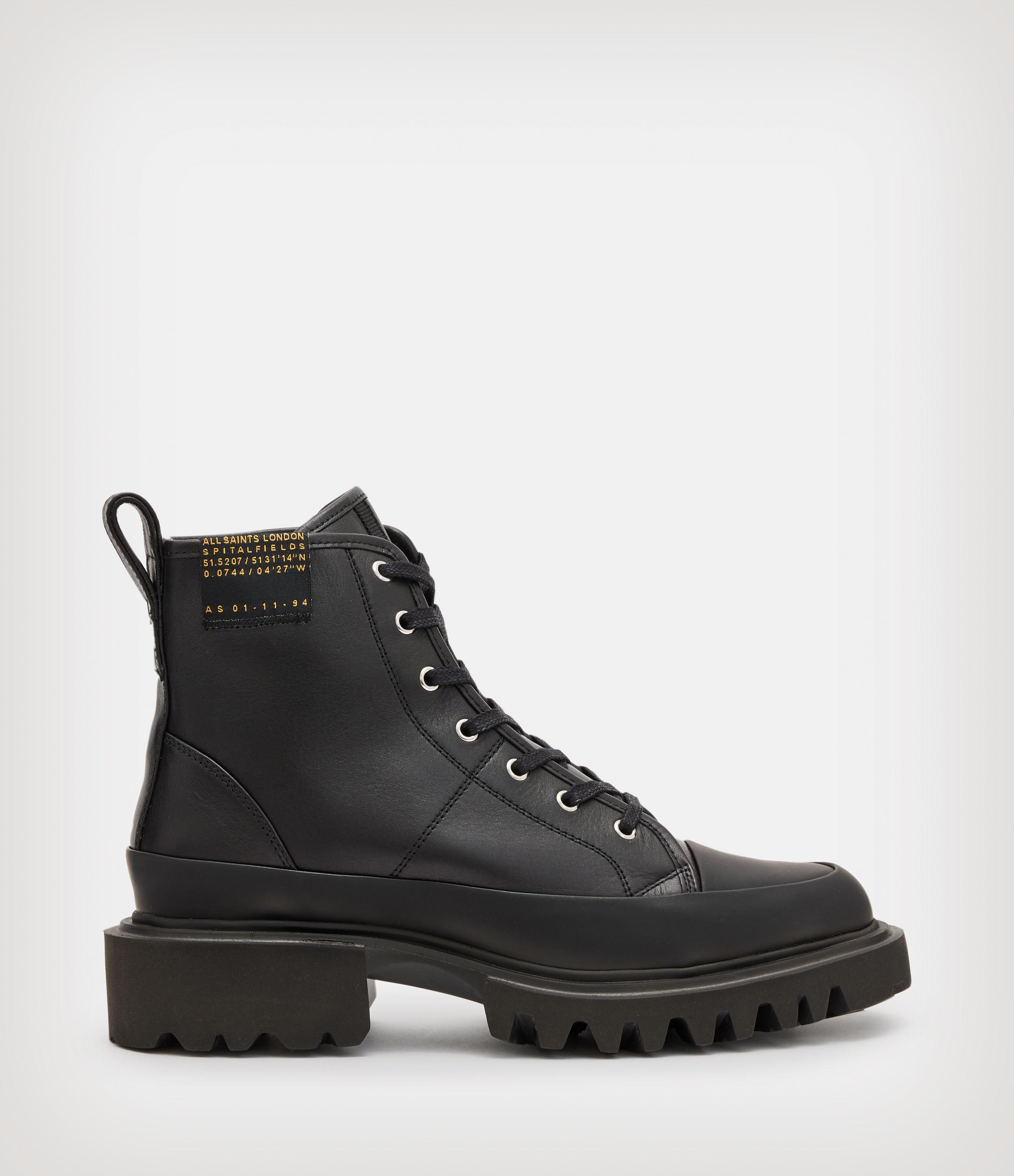 AllSaints Myla Leather Combat Boots in Black | Lyst