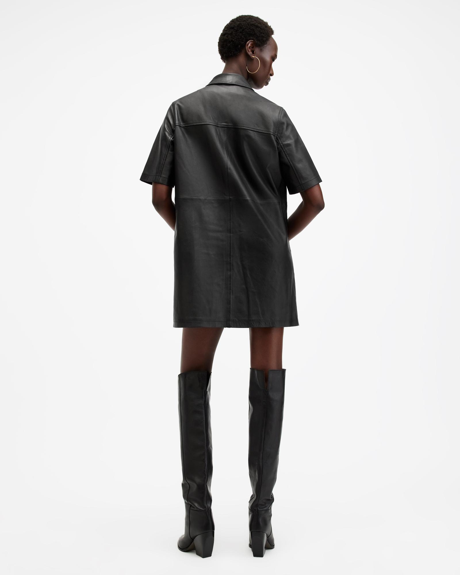 AllSaints Rock Leather Mini Dress in Black | Lyst