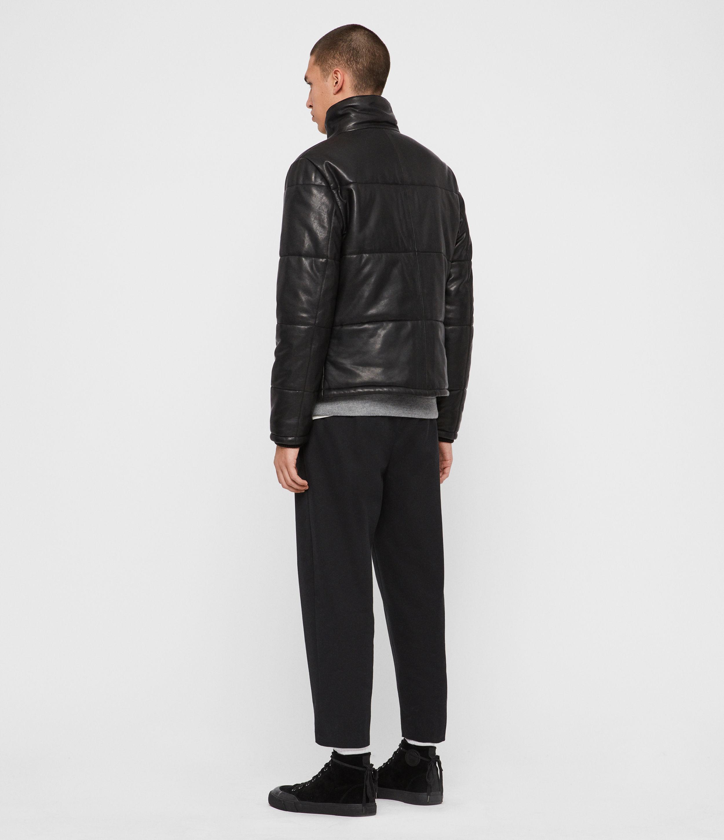 AllSaints Men's Slim Fit Coronet Leather Puffer Jacket, Black, Size: S ...