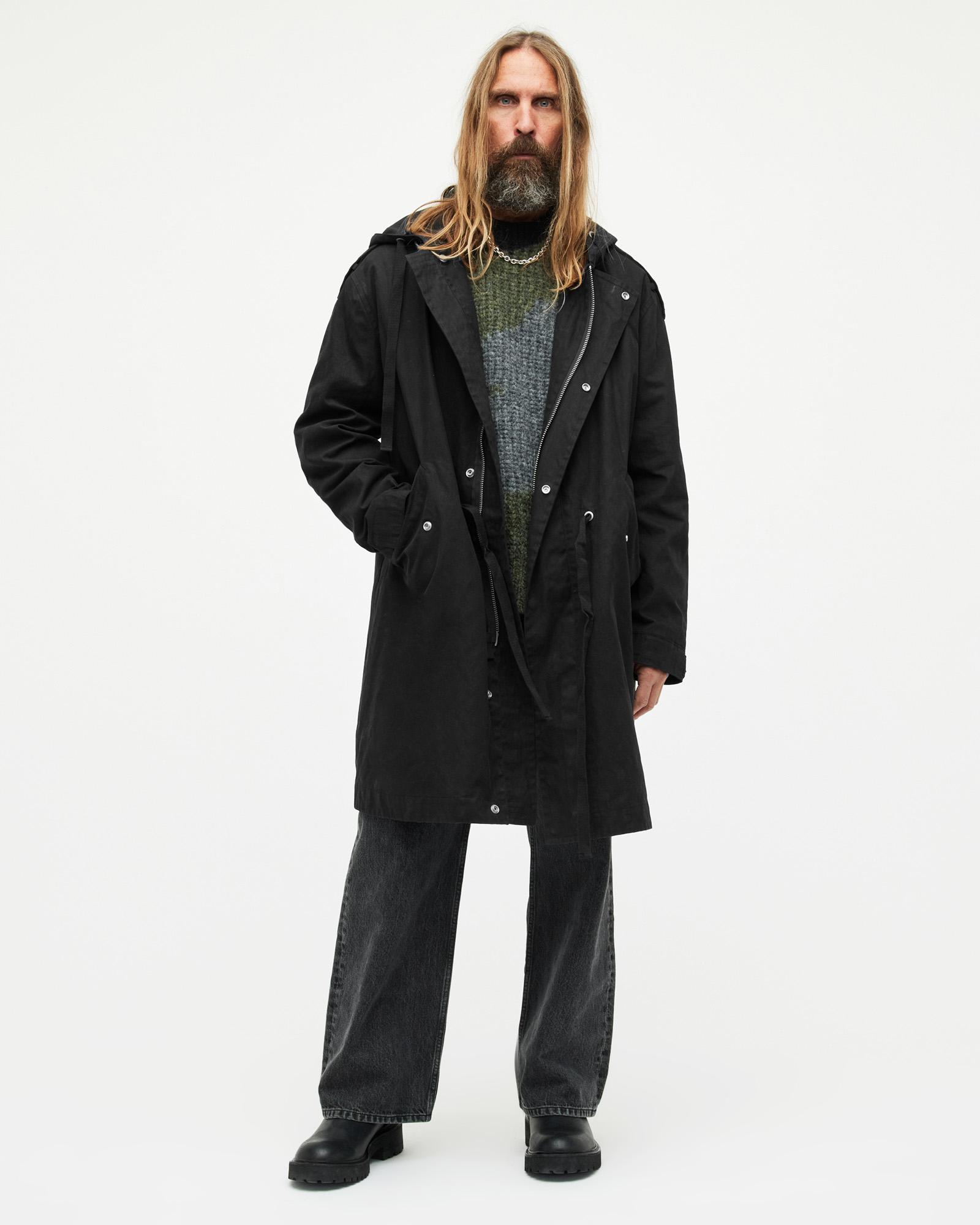 AllSaints Birdman Hooded Oversized Parka Coat in Black for Men Lyst