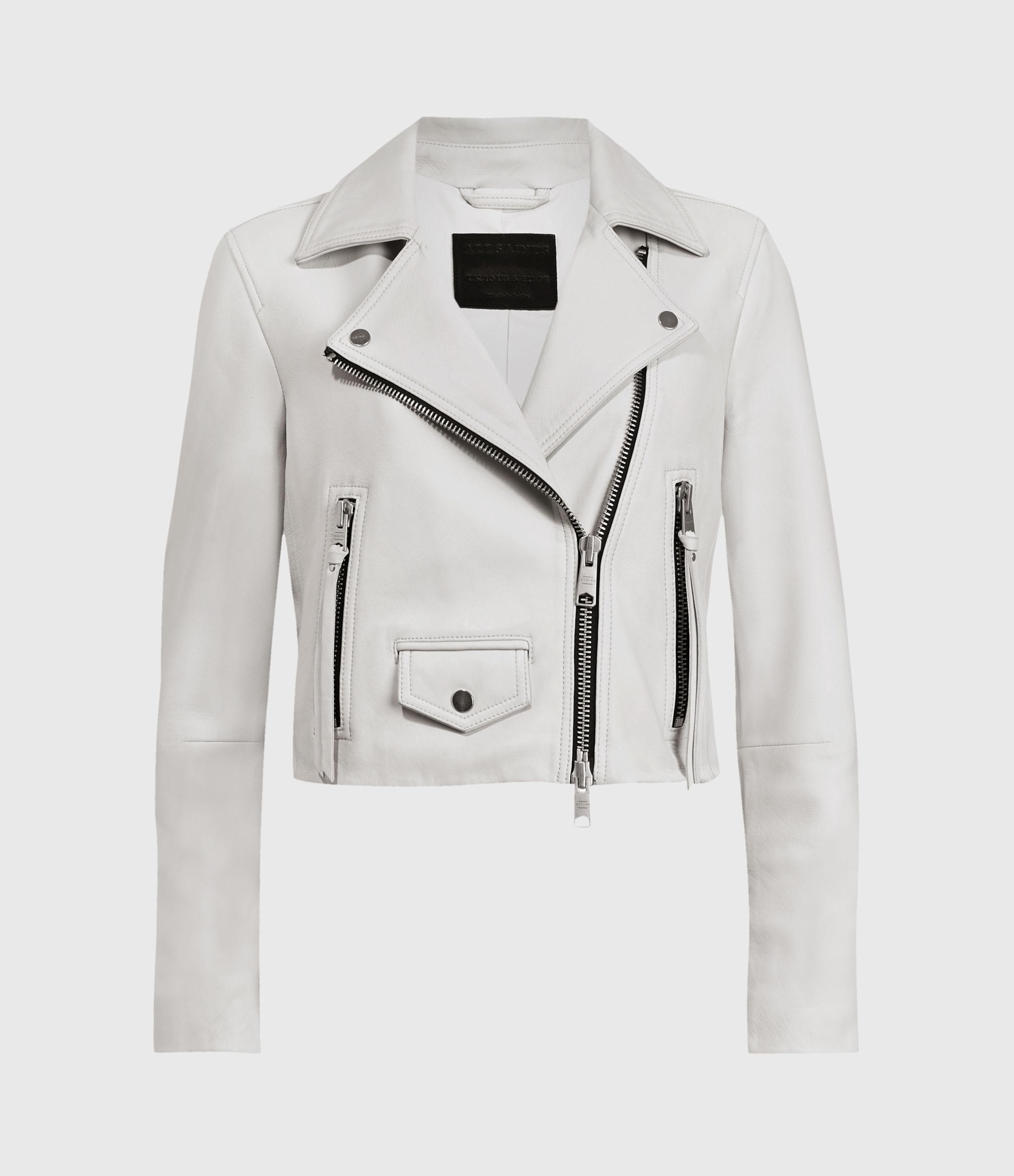 AllSaints Elora Leather Biker Jacket in White - Lyst
