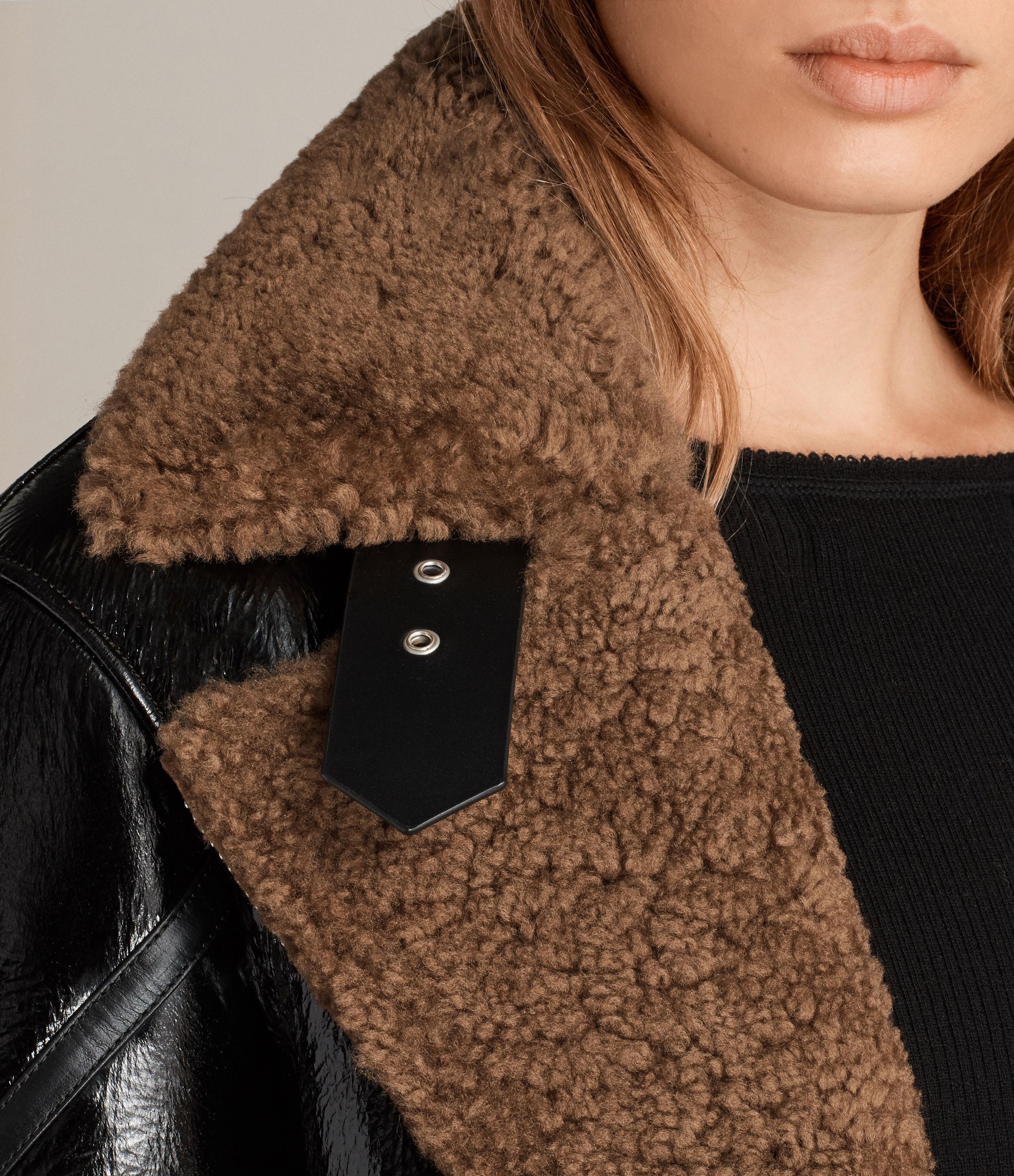 AllSaints Hawley Oversized Shearling Biker Jacket in Black | Lyst