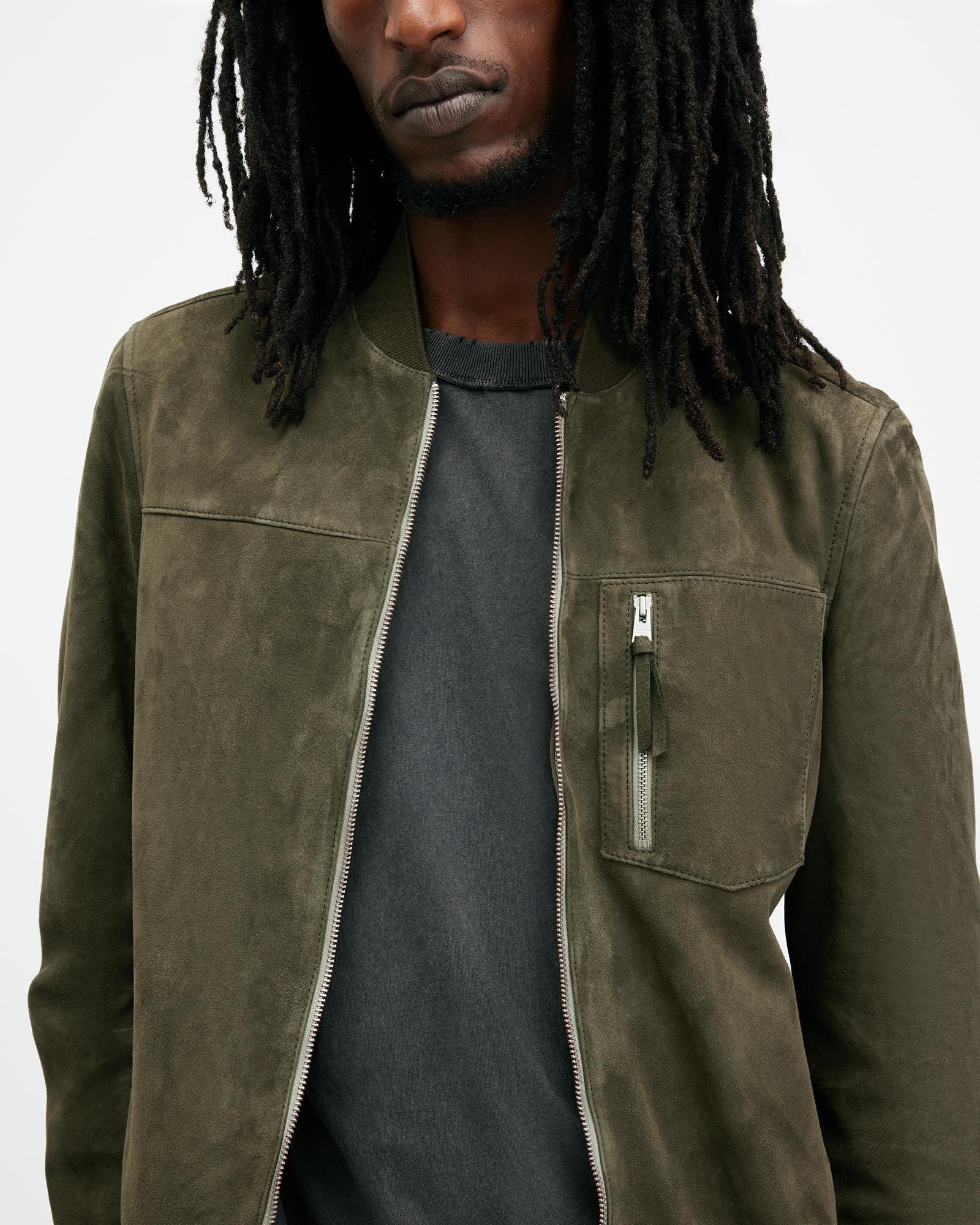 AllSaints Kairo Suede Bomber Jacket in Green for Men Lyst UK