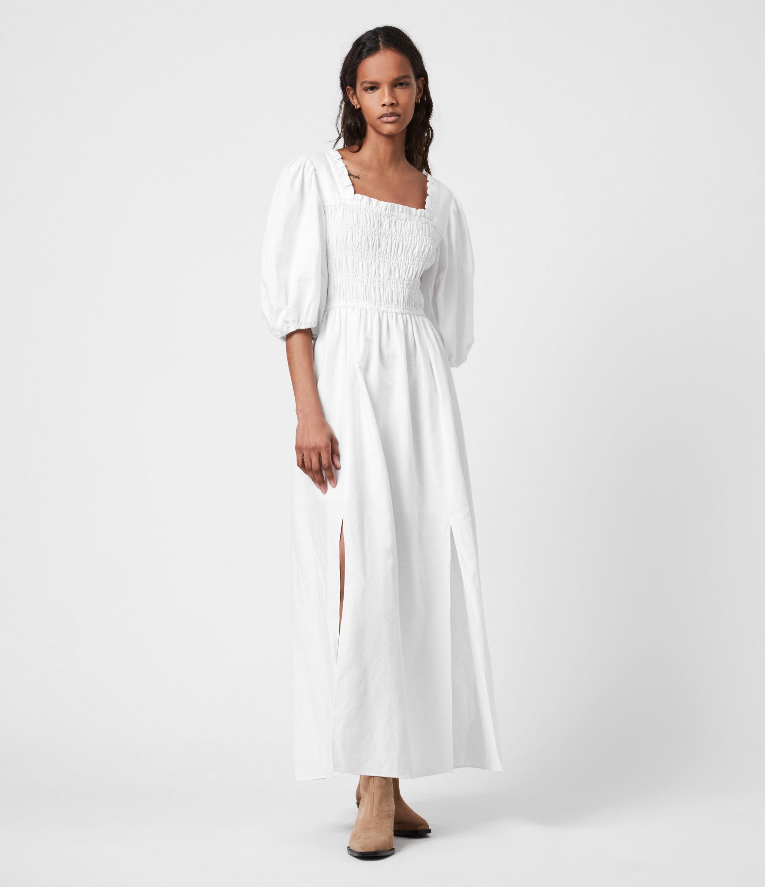 AllSaints Livi Linen Dress in White | Lyst