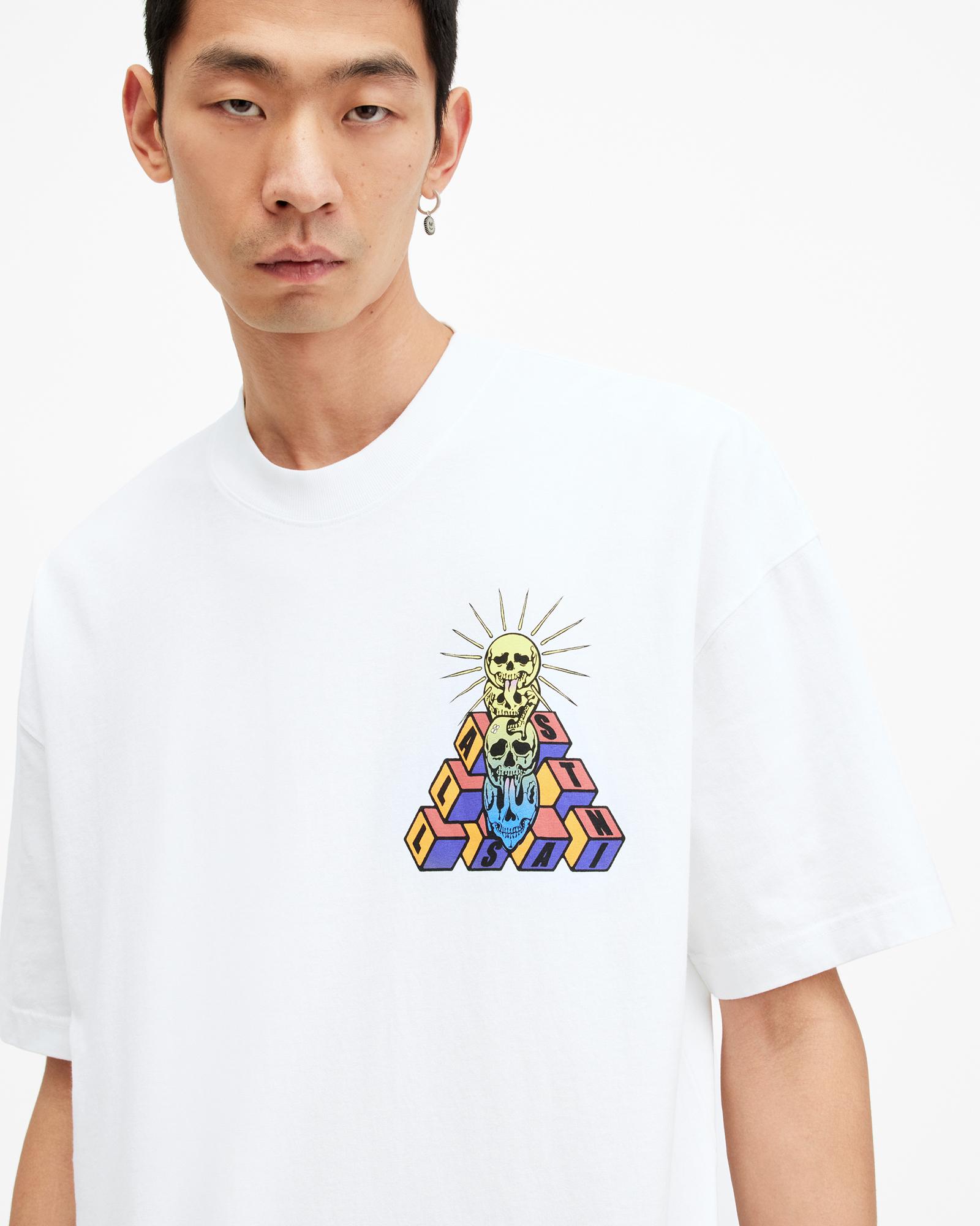 AllSaints Plateau Oversized Graphic Print T-Shirt,, Optic in