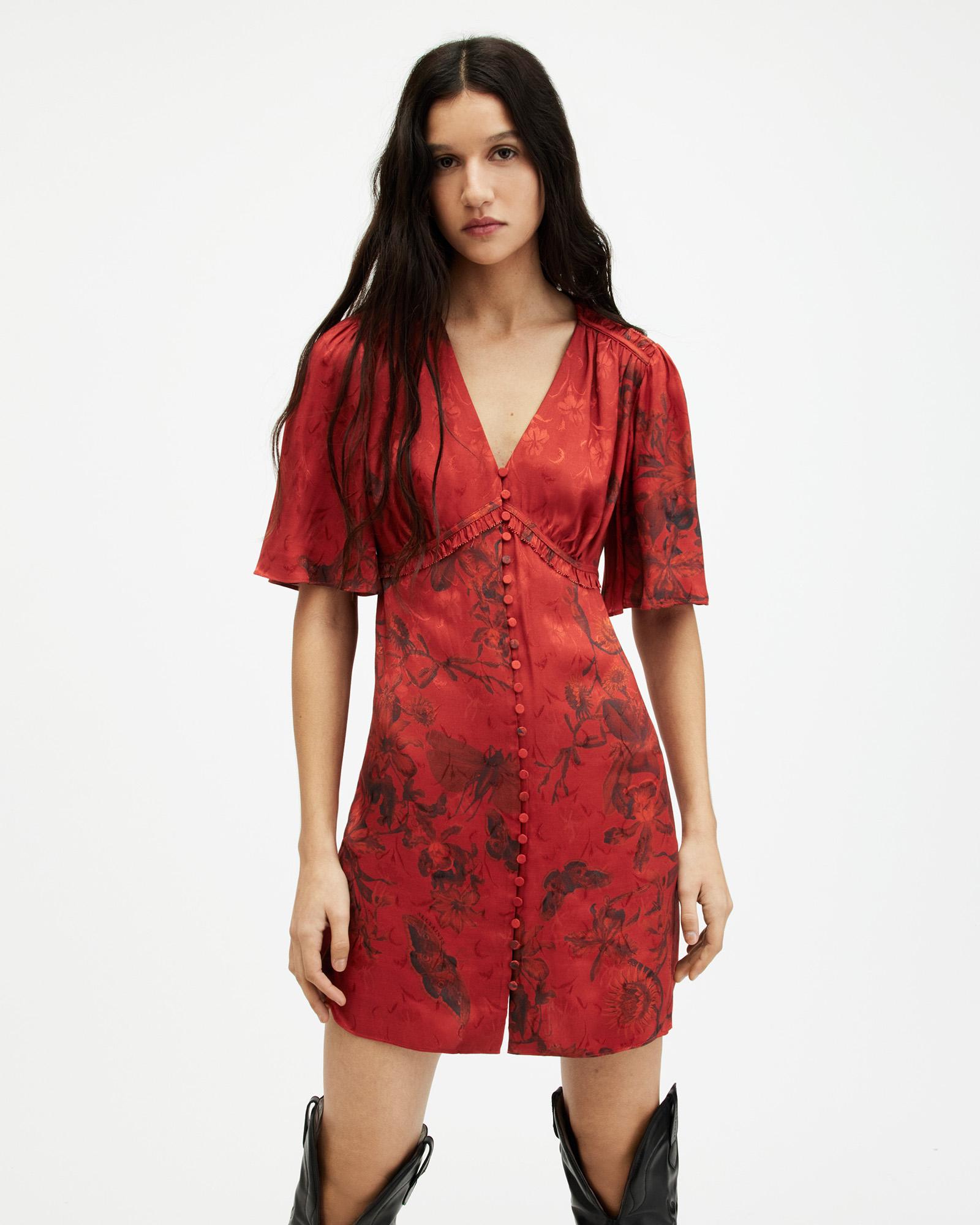 AllSaints Tian Sanibel Jacquard Mini Dress, in Red | Lyst