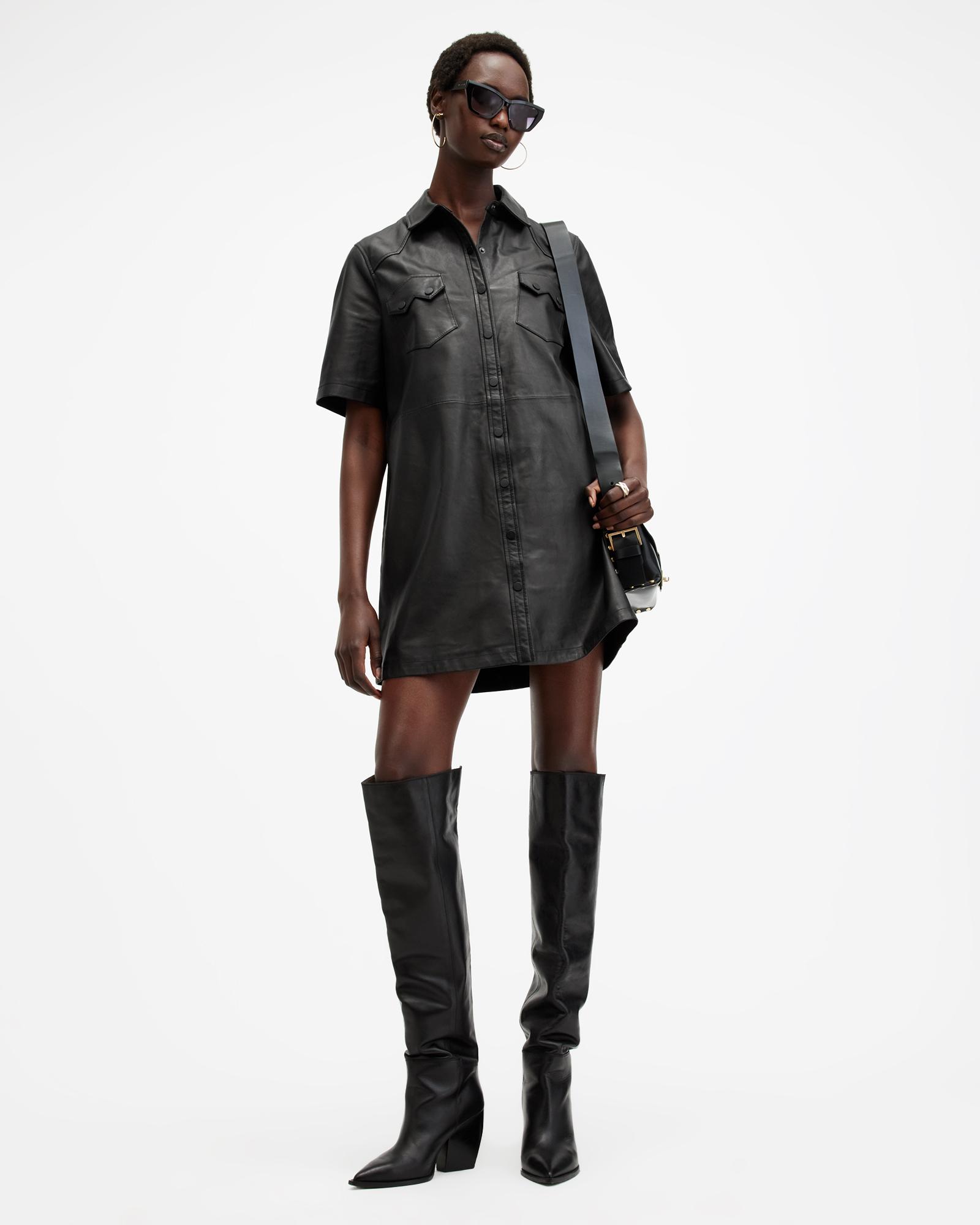 leather dress all saints ALLSAINTS Osa Leather Shirt Dress