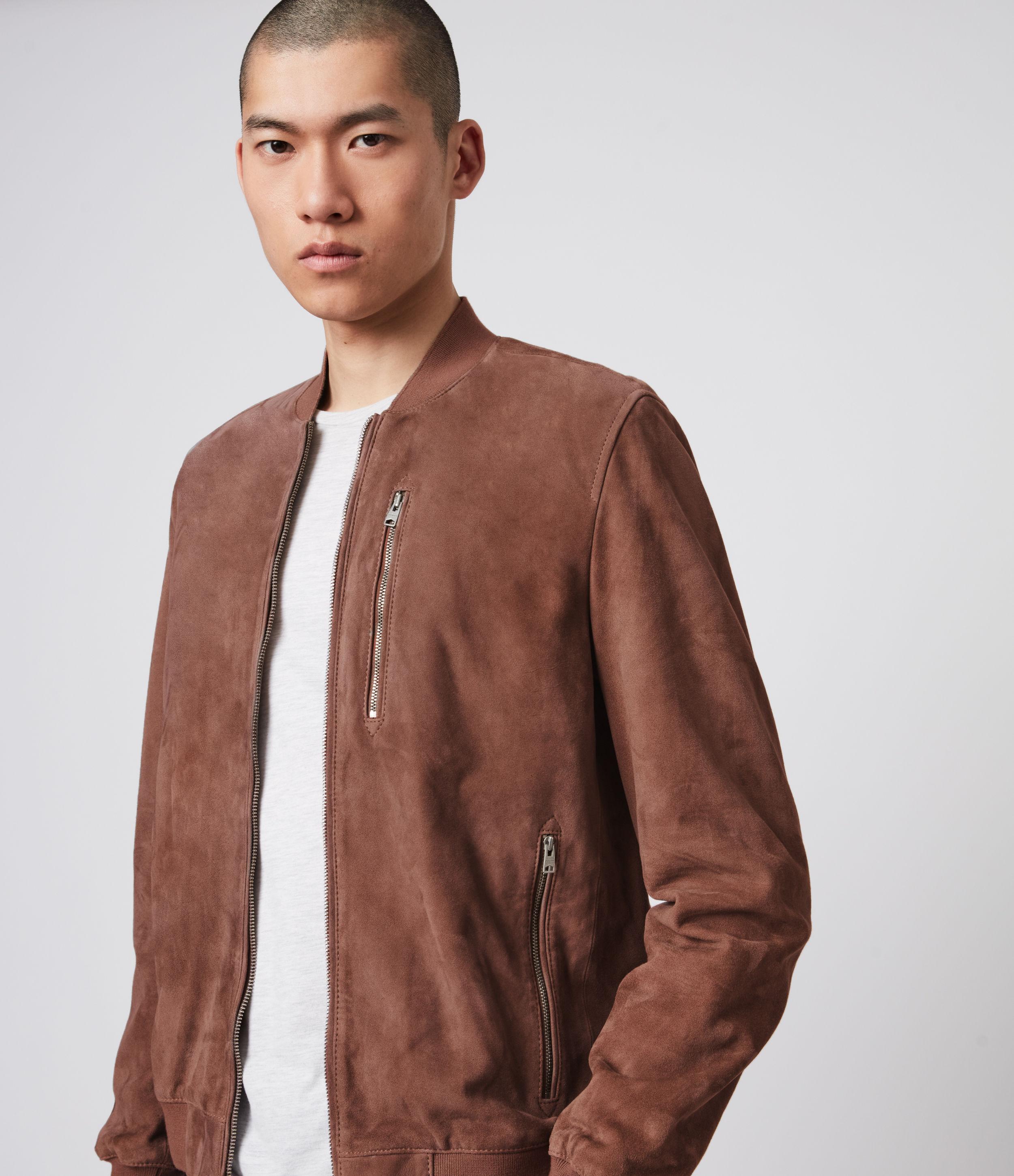 all saints suede bomber jacket