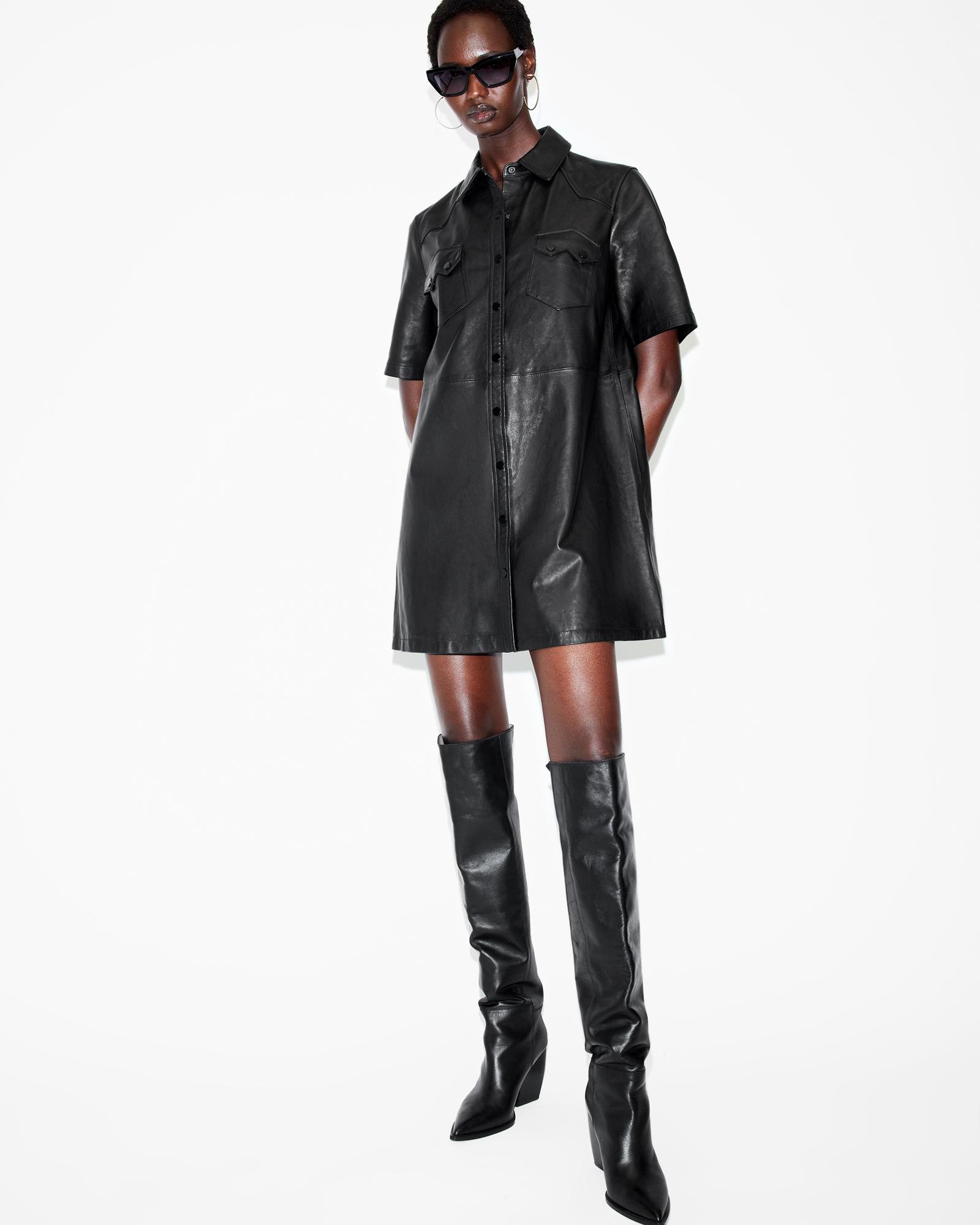 AllSaints Rock Leather Mini Dress in Black | Lyst AllSaints Rock Leather Mini Dress in Black | Lyst