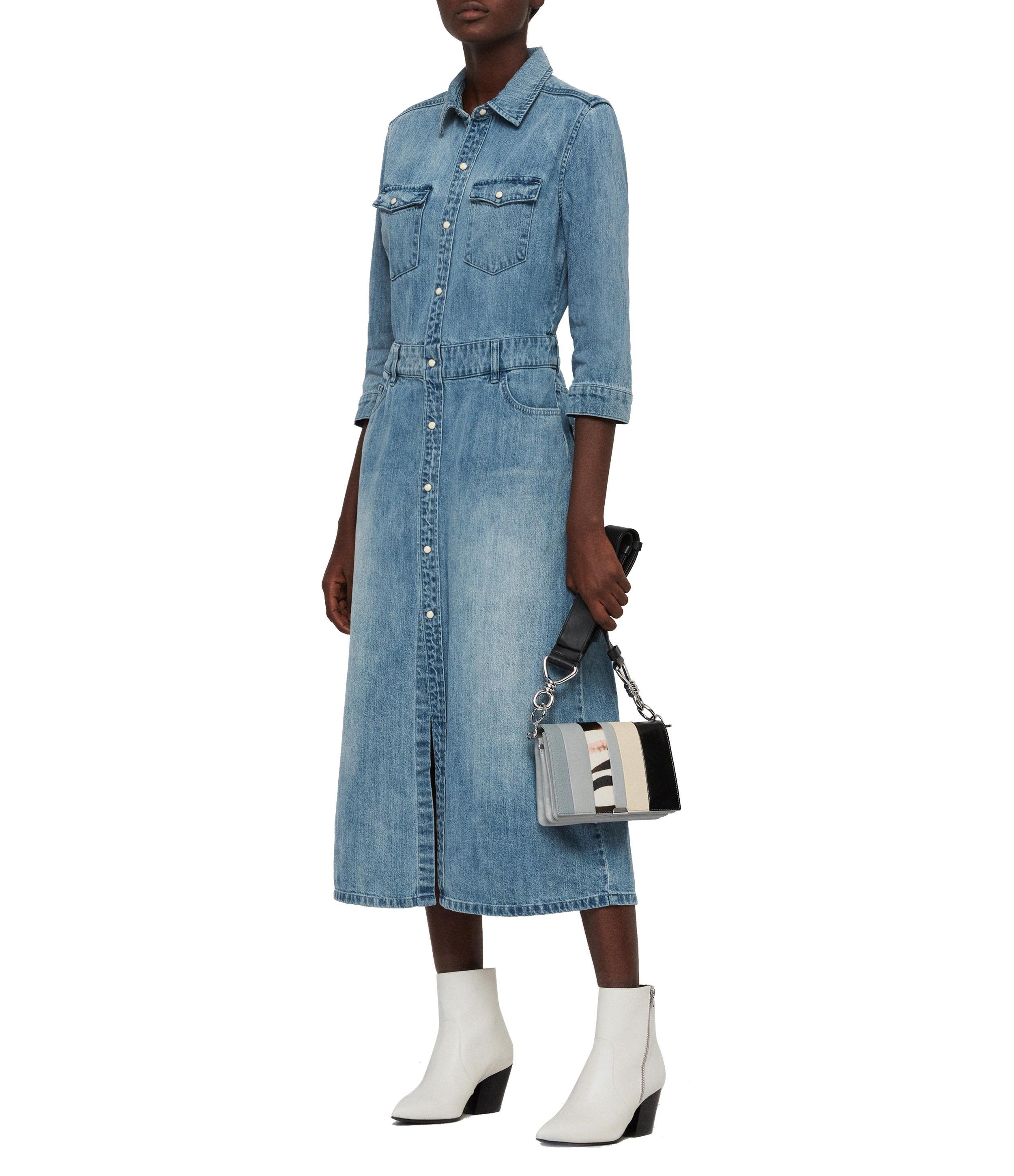 all saints polly long denim dress