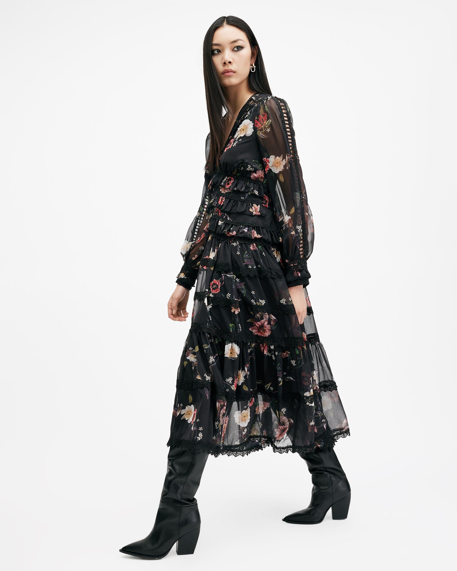 all saints black ruffle dress All Saints Black Ruffle Dress  OWNI