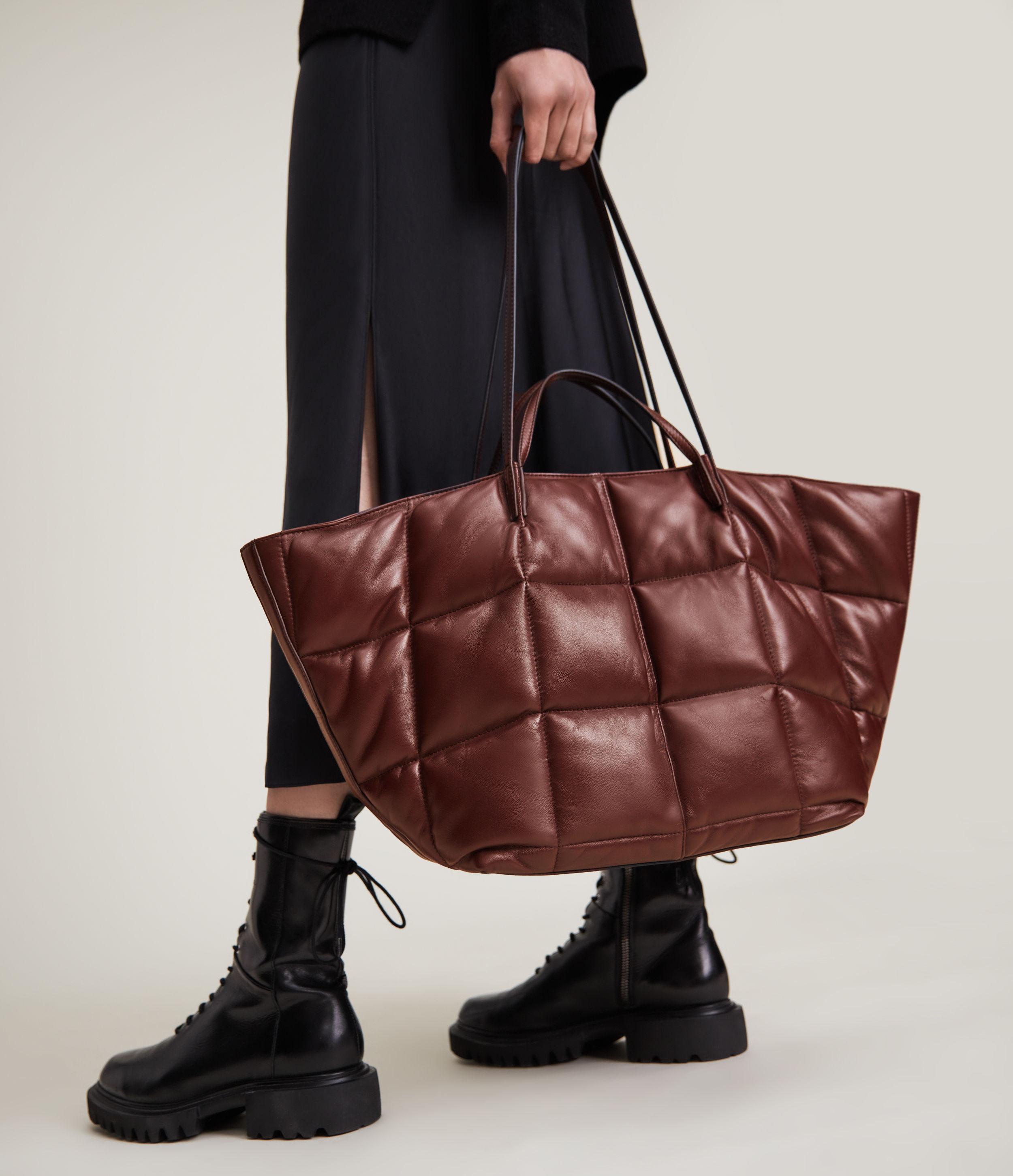 AllSaints Women's Nadaline Quilted Leather Tote Bag in Brown