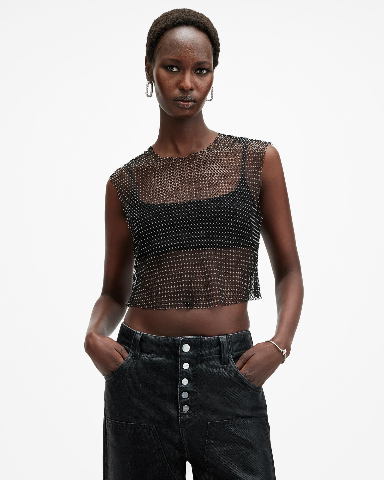 black mesh sparkle top