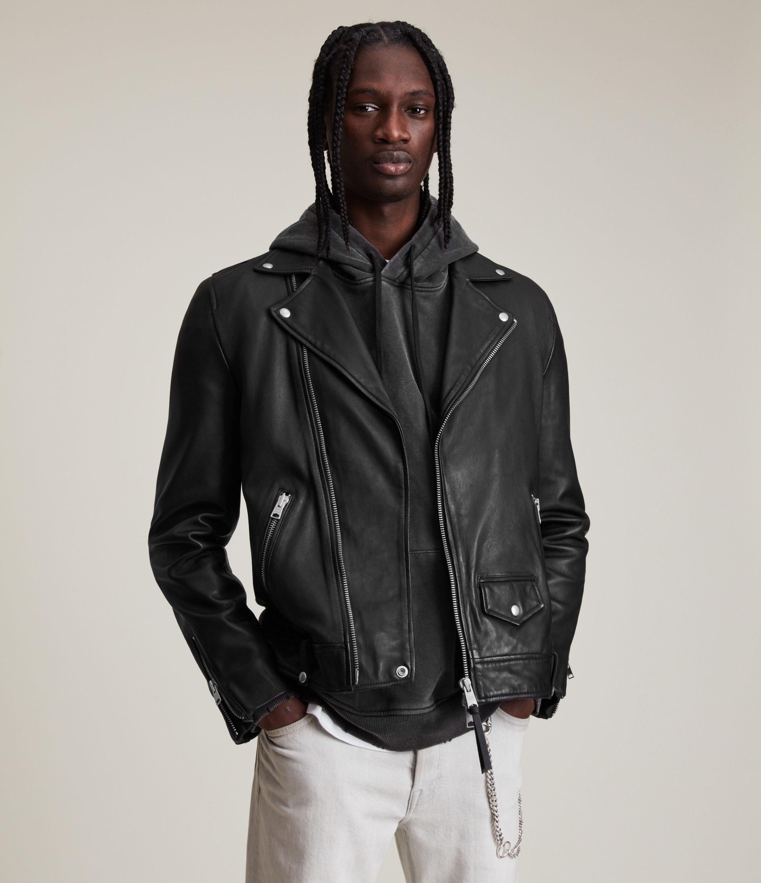 AllSaints Men's Leather Slim Fit Milo Biker Jacket in Black for Men | Lyst