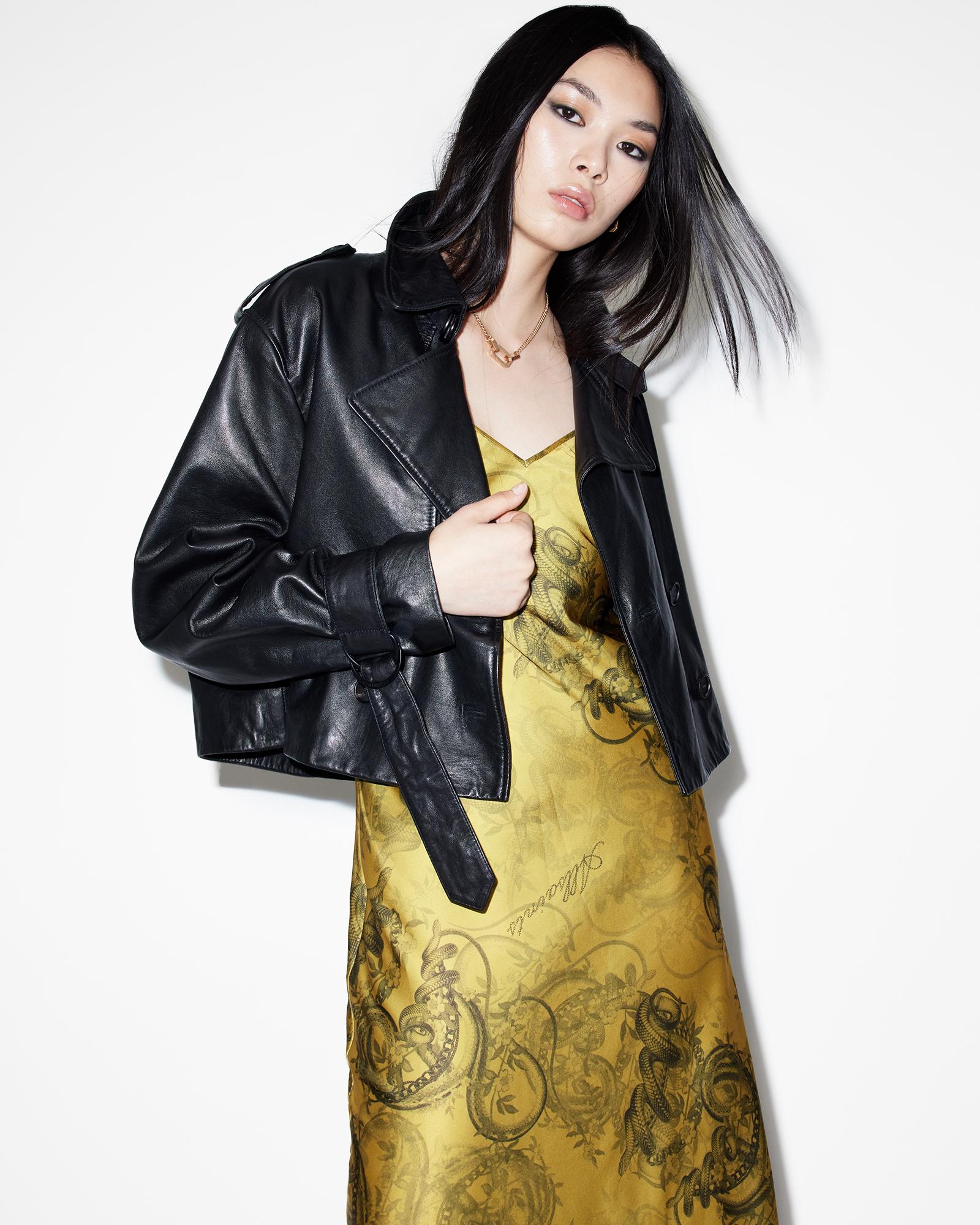 AllSaints Tiana Slim Fit Printed Midi Slip Dress in Yellow Lyst