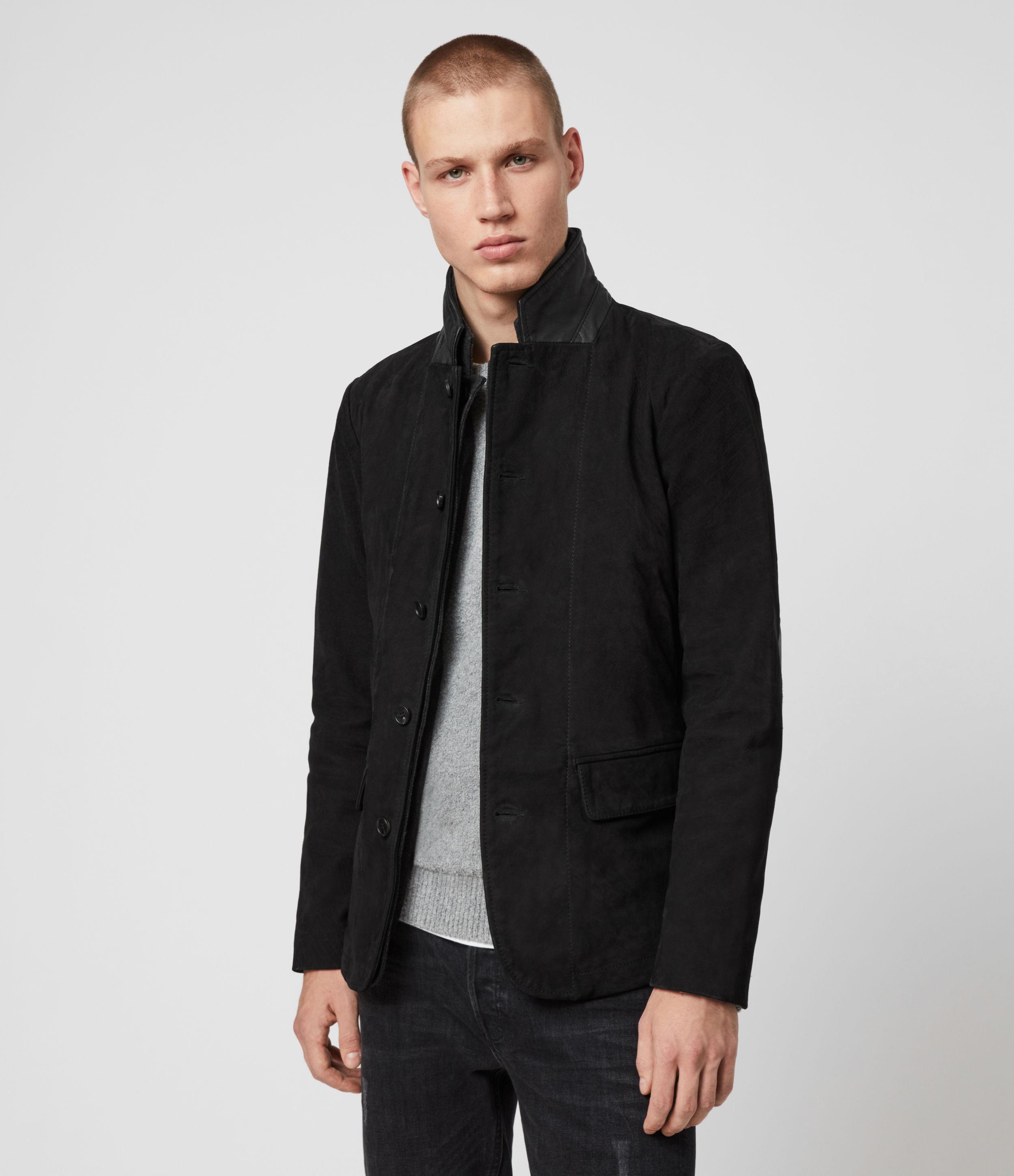 AllSaints Survey Leather Blazer in Black for Men | Lyst