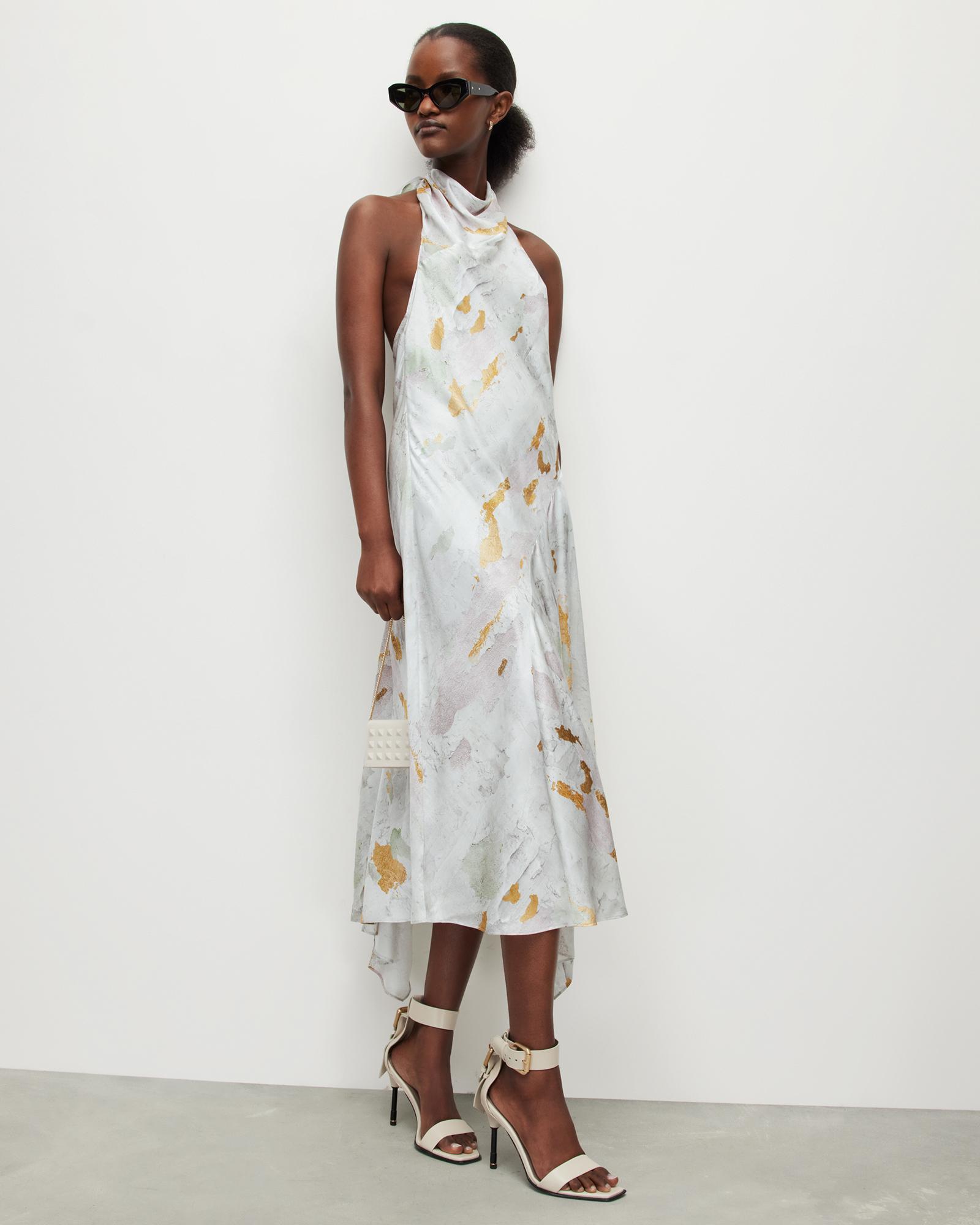 AllSaints Arieta Paola Silk Blend Maxi Dress in White | Lyst UK