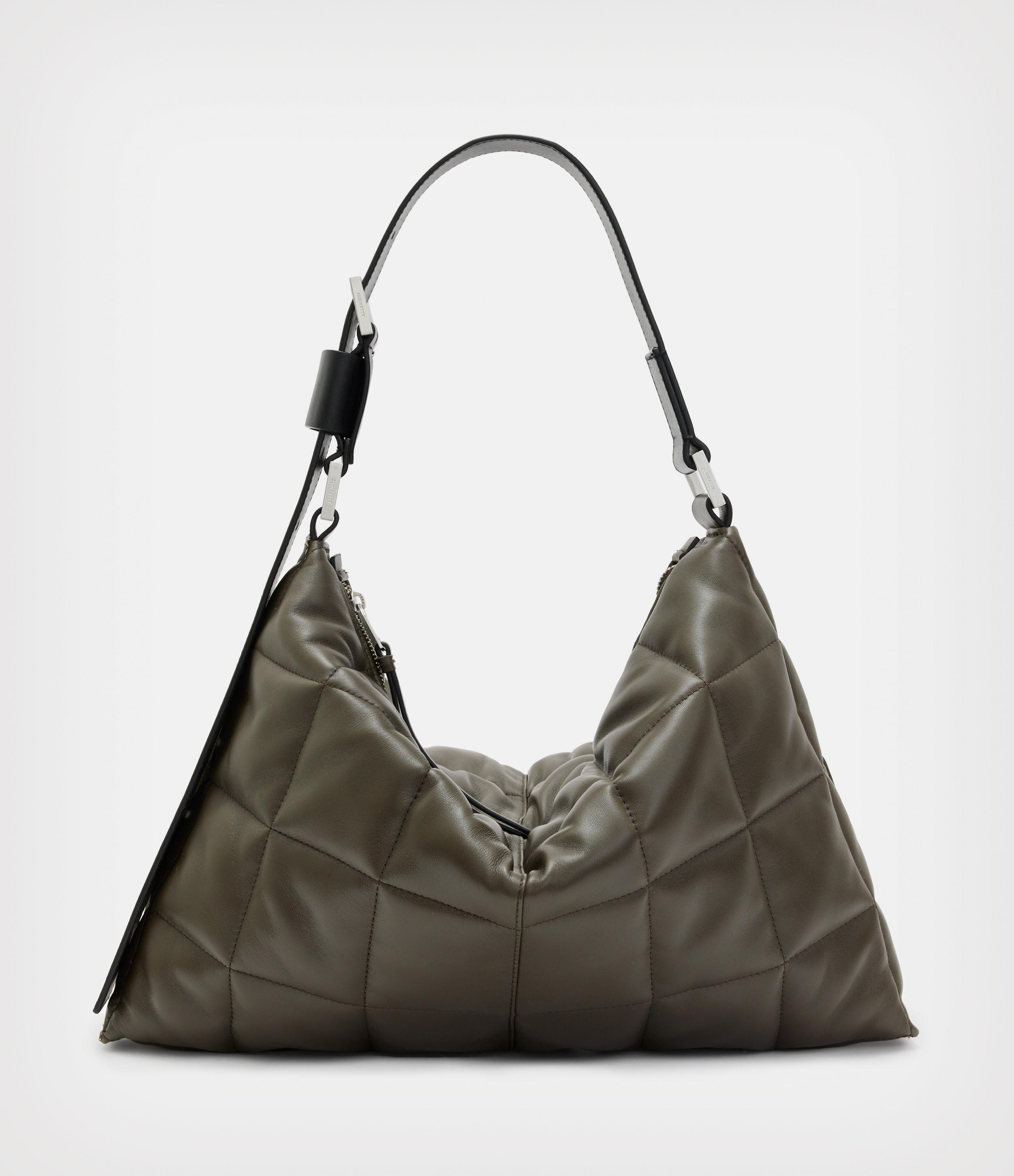 AllSaints Women's Edbury Leather Quilted Shoulder Bag in Olive (Green
