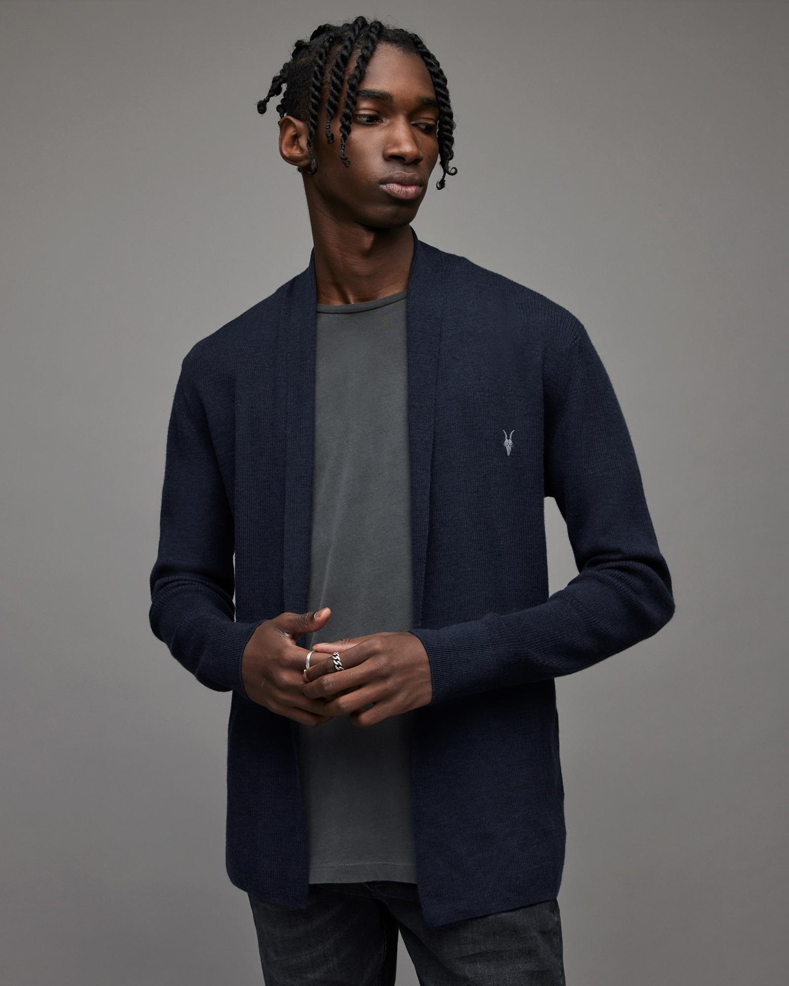 AllSaints Mode Merino Open Cardigan, in Blue for Men | Lyst UK