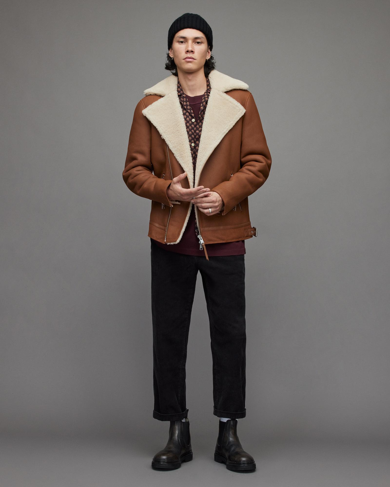 All saints hotsell shearling leather jacket