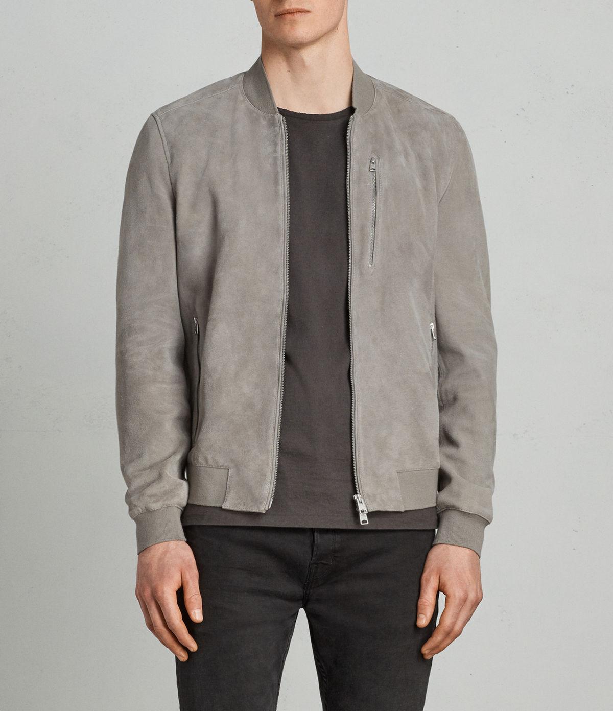 grey suede bomber jacket men