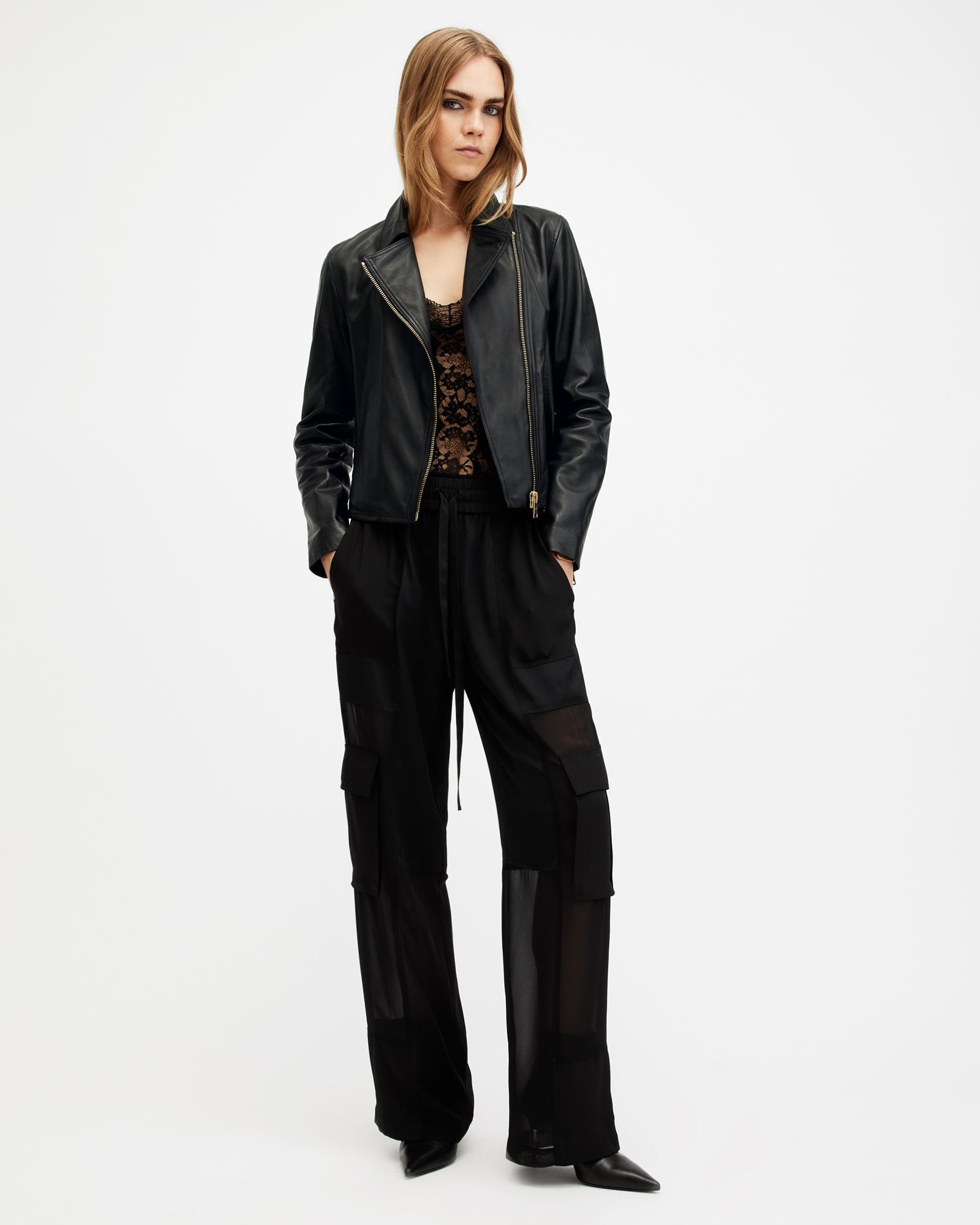 AllSaints Vela Slim Fit Leather Biker Jacket in Black Lyst UK