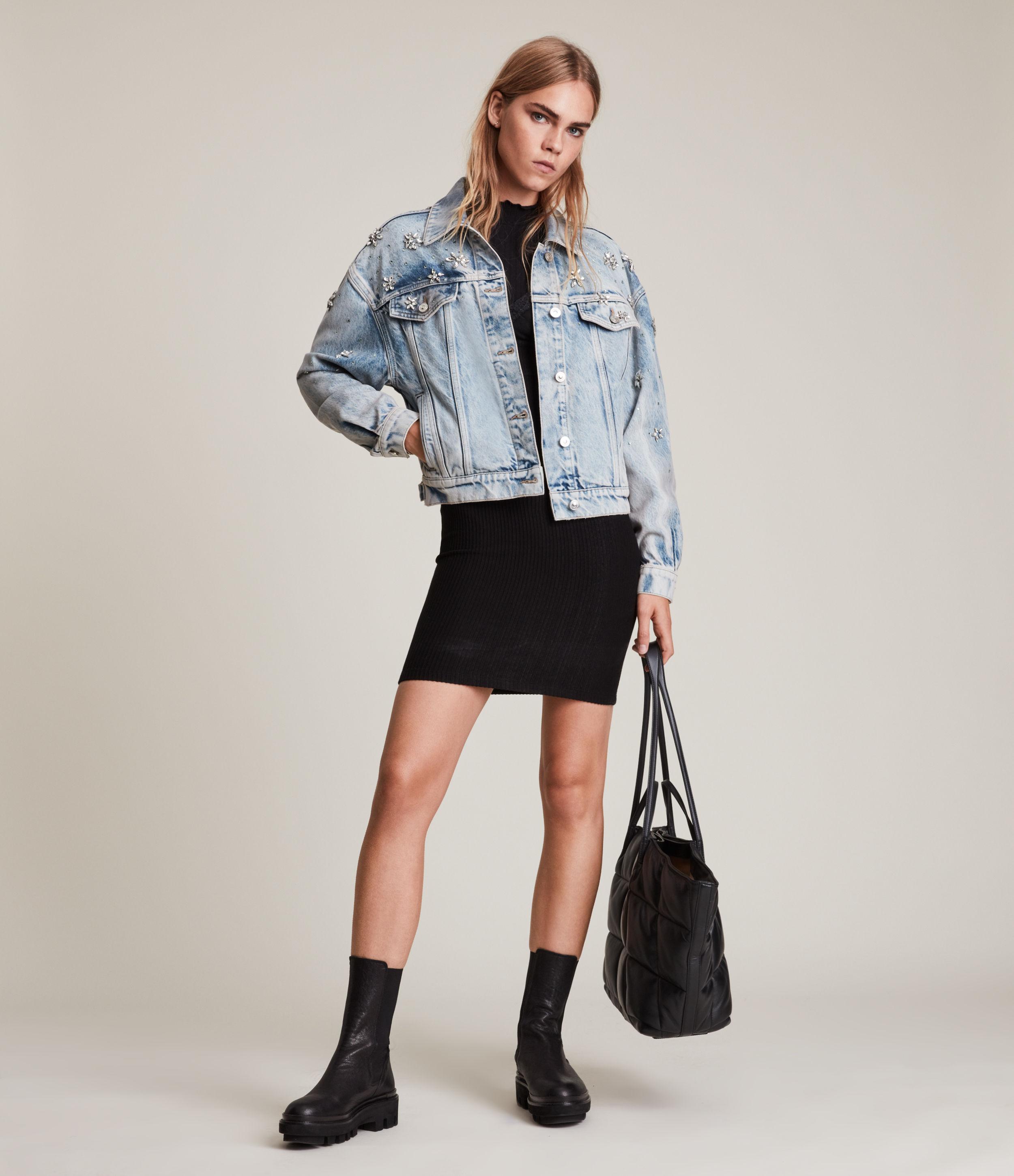 LIDNM SILK DENIM MORTORCYCLE COAT Silk jacket model 1 - AKETON display picture 1