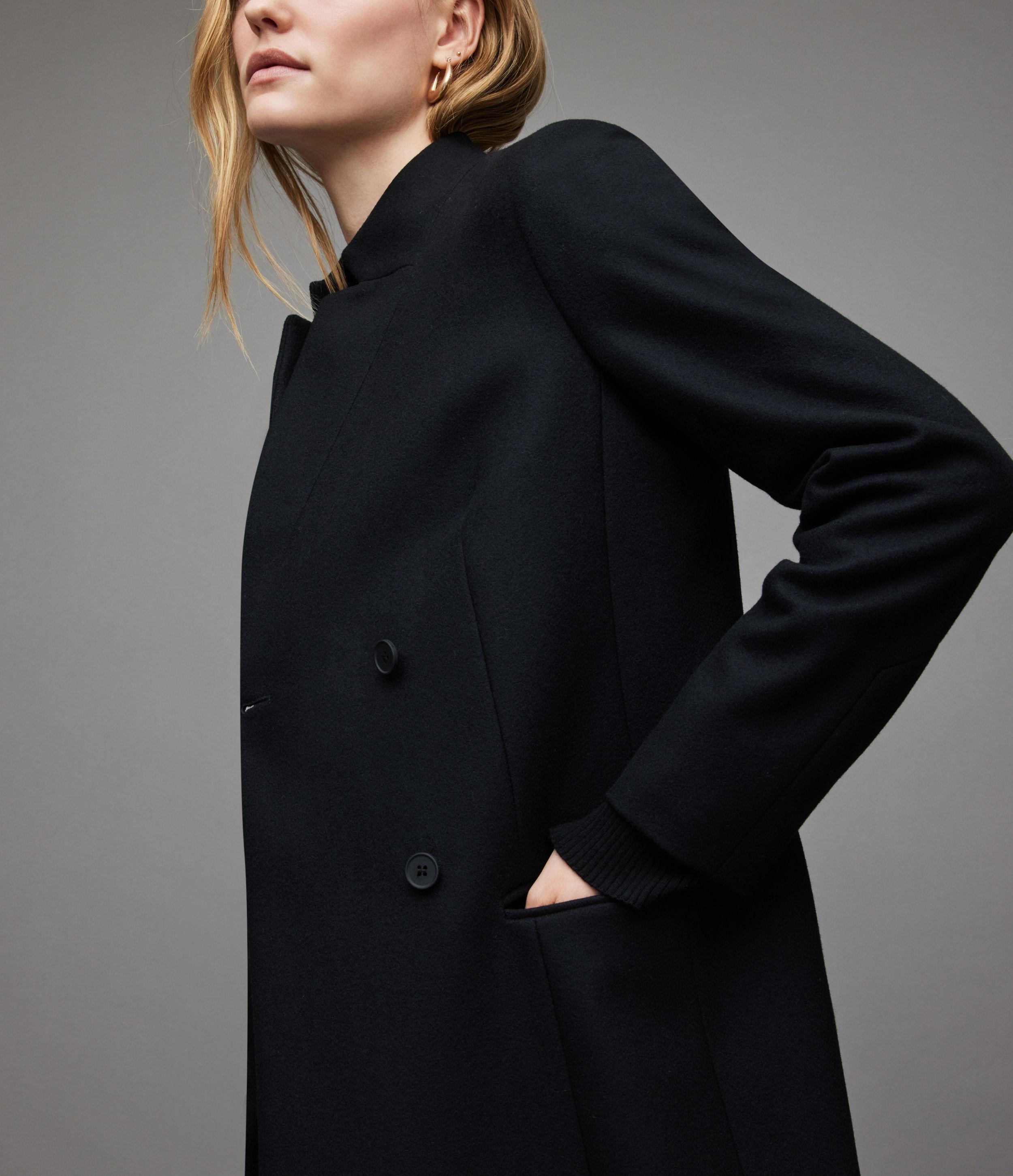 AllSaints Sidney Recycled Wool-cashmere Blend Coat in Black | Lyst