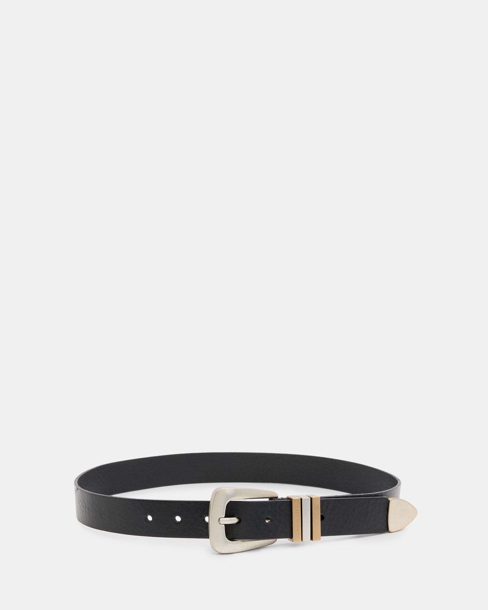 ***All Saints 25 mm Fe Belt with Triple Strap Keeper - Leather*** AllSaints Lucie Triple Keeper Leather Belt,, /Antq Nickel in  main image 3