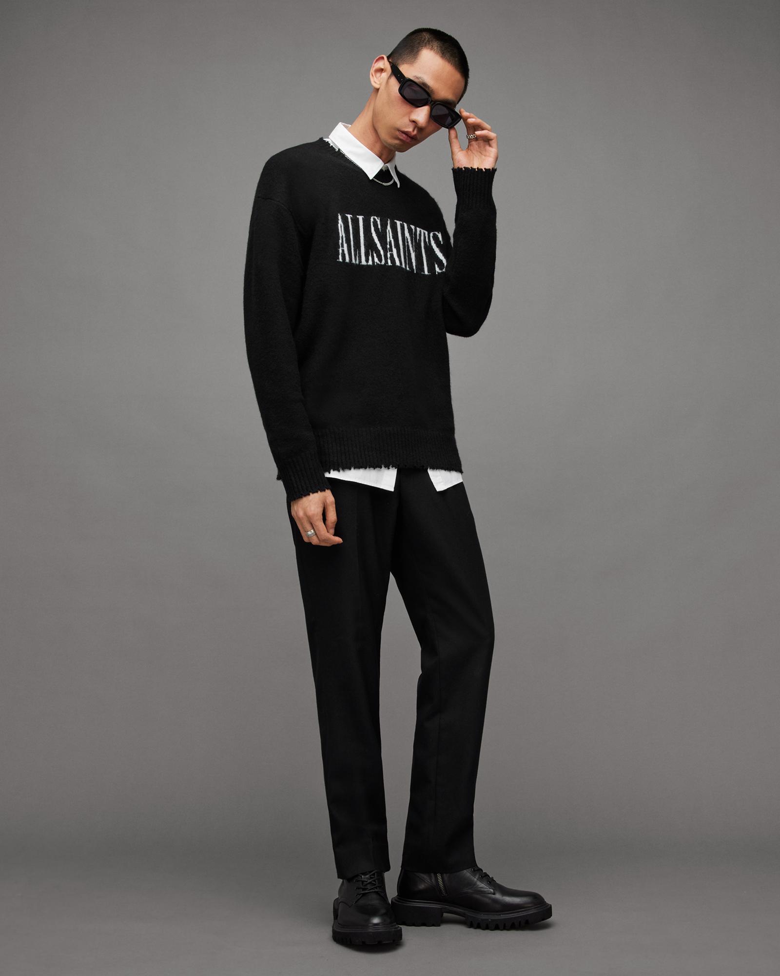 AllSaints Luka Logo Saints Crew Neck Jumper in Black for Men Lyst Australia