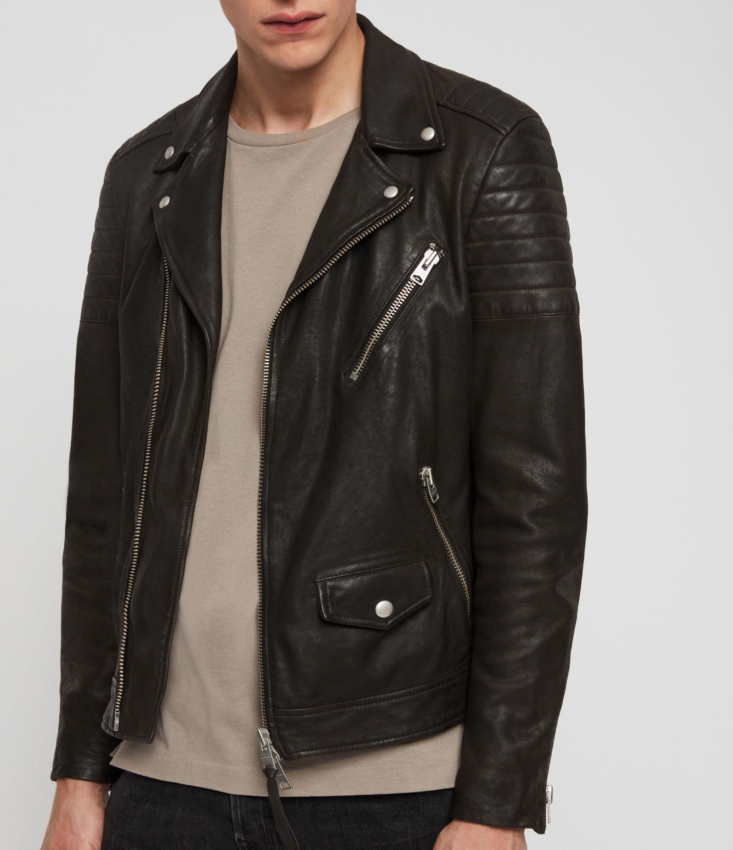 AllSaints Leo Leather Biker Jacket in Black for Men | Lyst