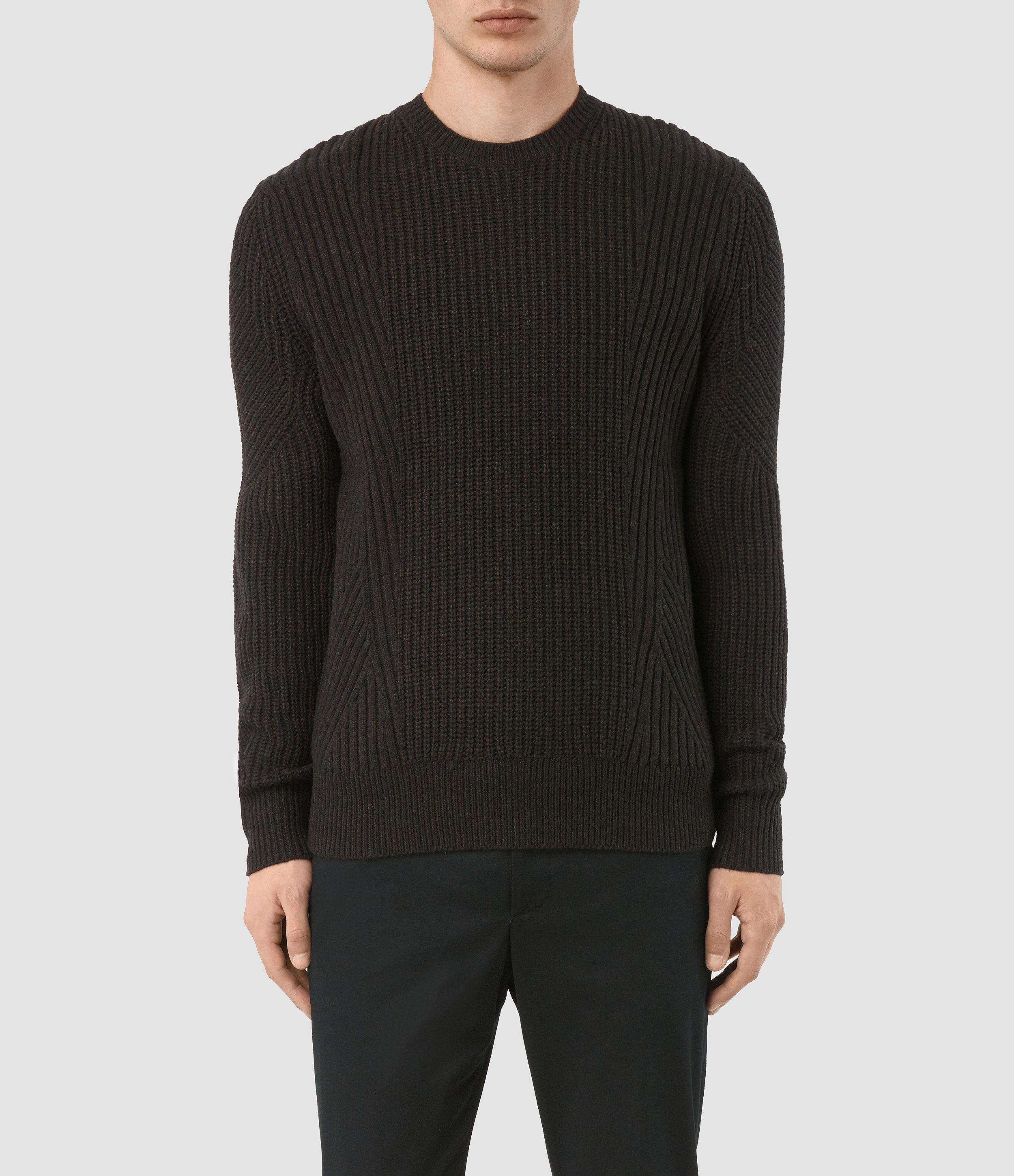 AllSaints Wool Hiren Crew Sweater in Black for Men - Lyst