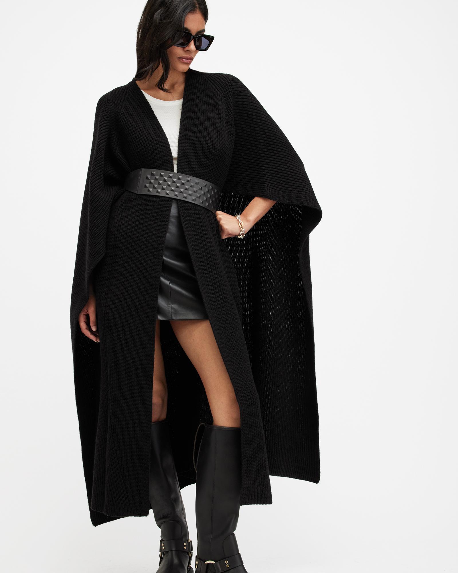 AllSaints Farren Maxi Length Ribbed Ruana Scarf in Black Lyst UK