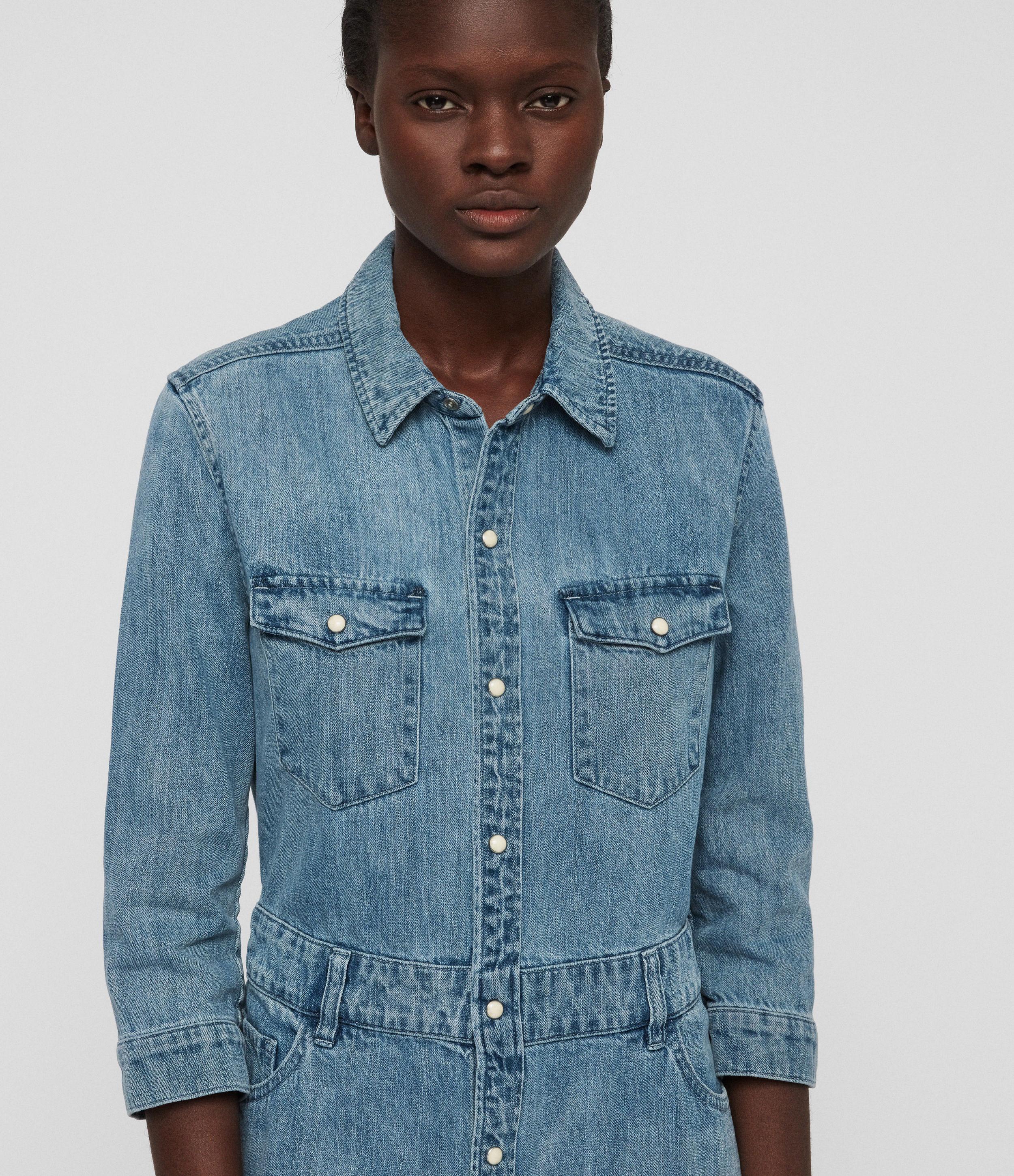 all saints polly long denim dress