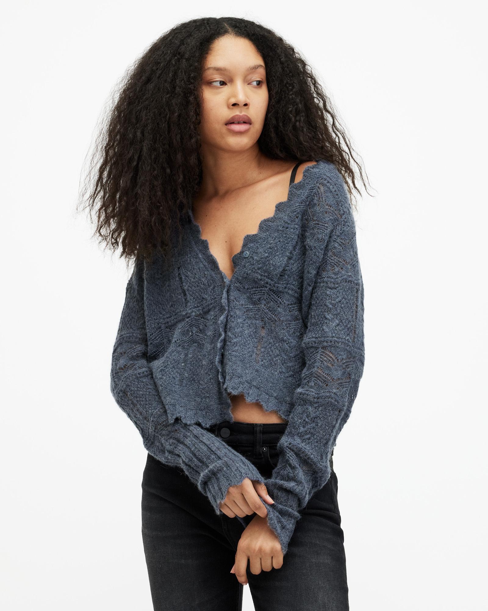 AllSaints Vanessa Lace Stitched Cardigan in Blue | Lyst