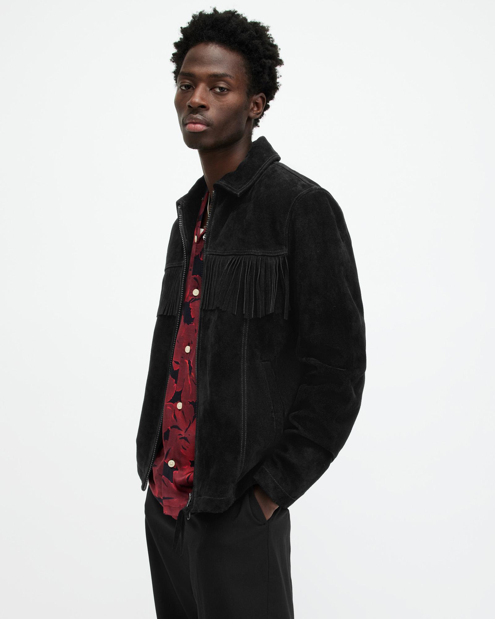 AllSaints Warren Suede Western Tassel Jacket in Black for Men Lyst UK