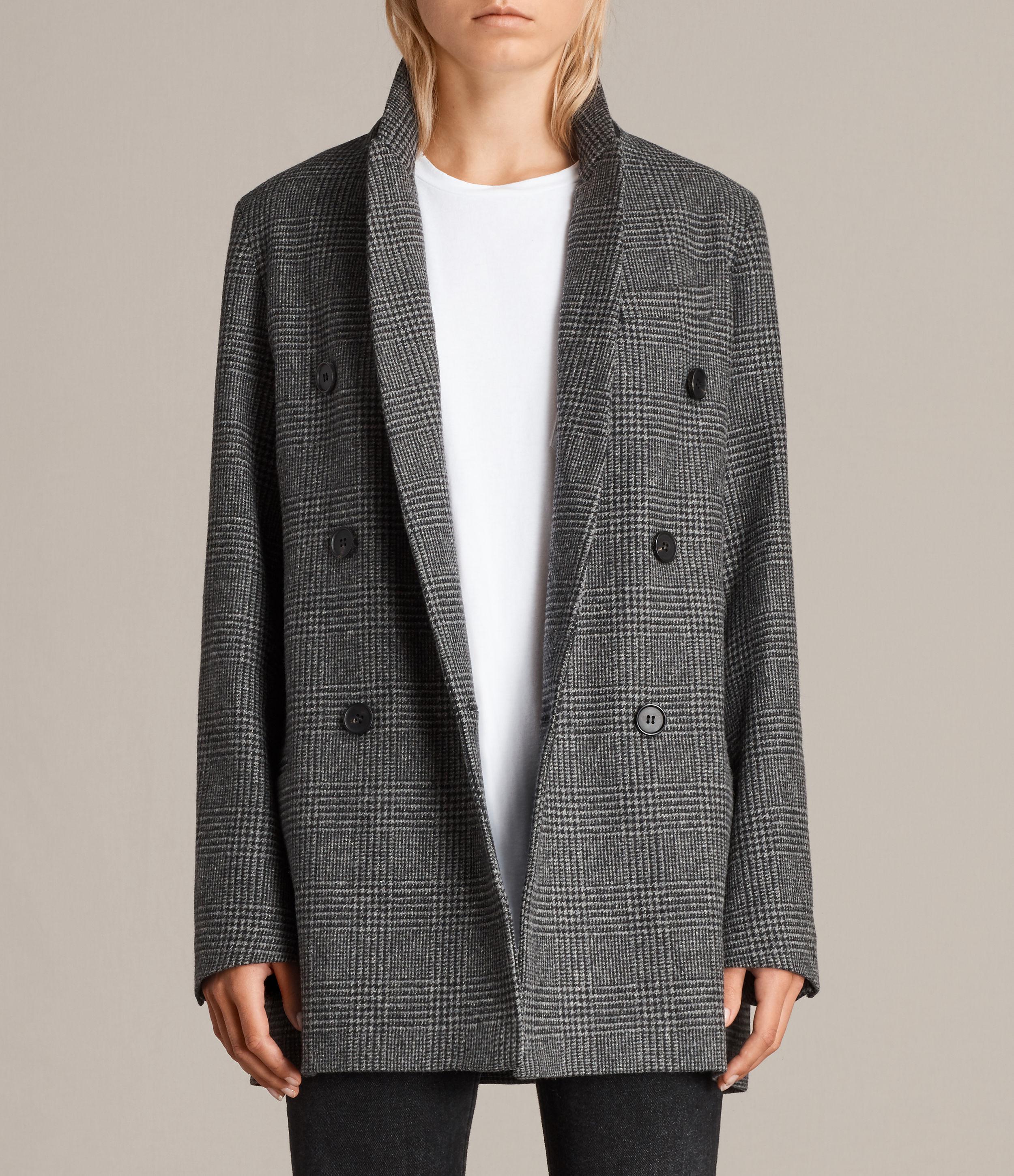AllSaints Wool Astrid Check Blazer in Grey Check (Gray) - Lyst