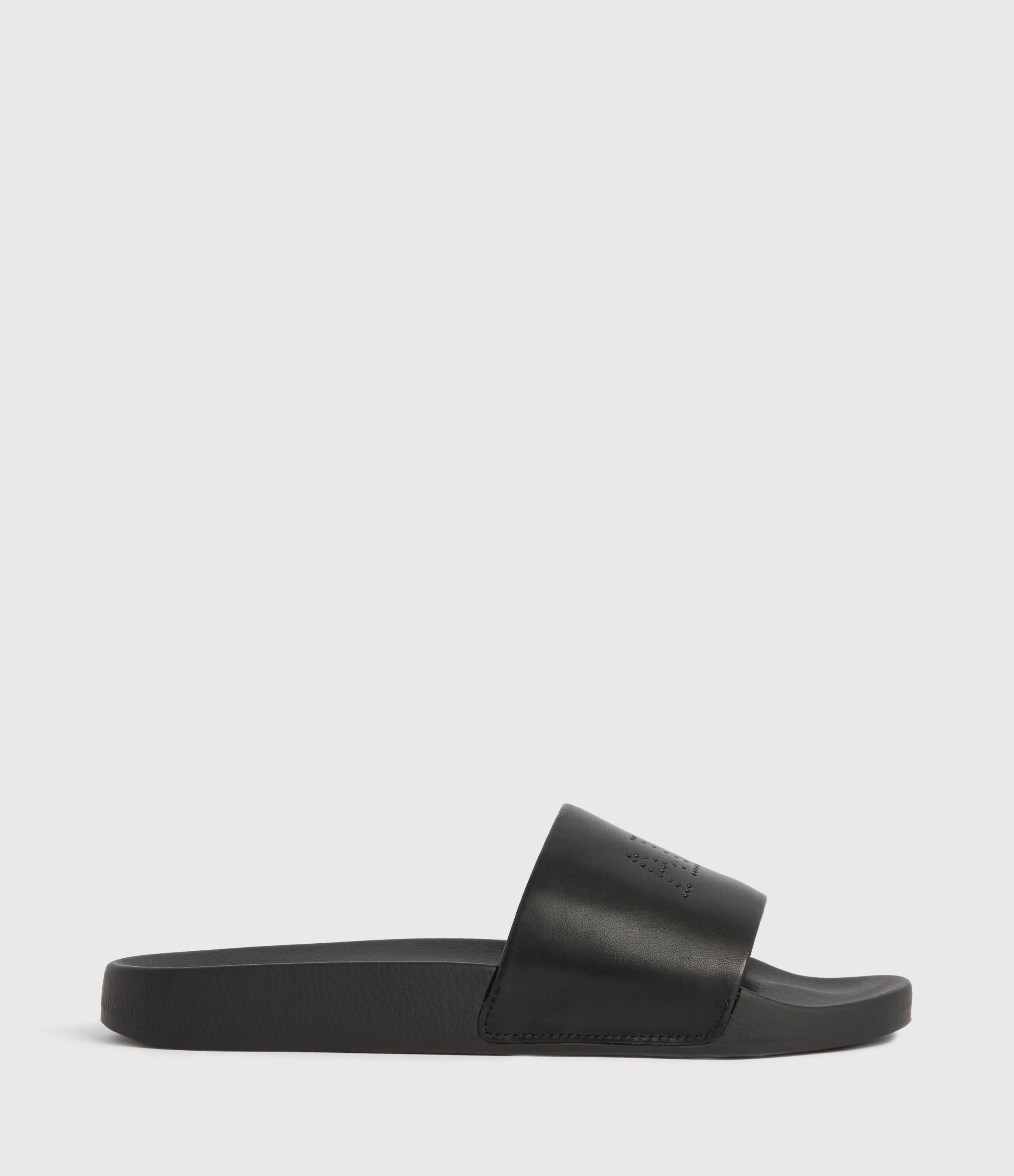 AllSaints Karli Leather Slides in Black Lyst UK